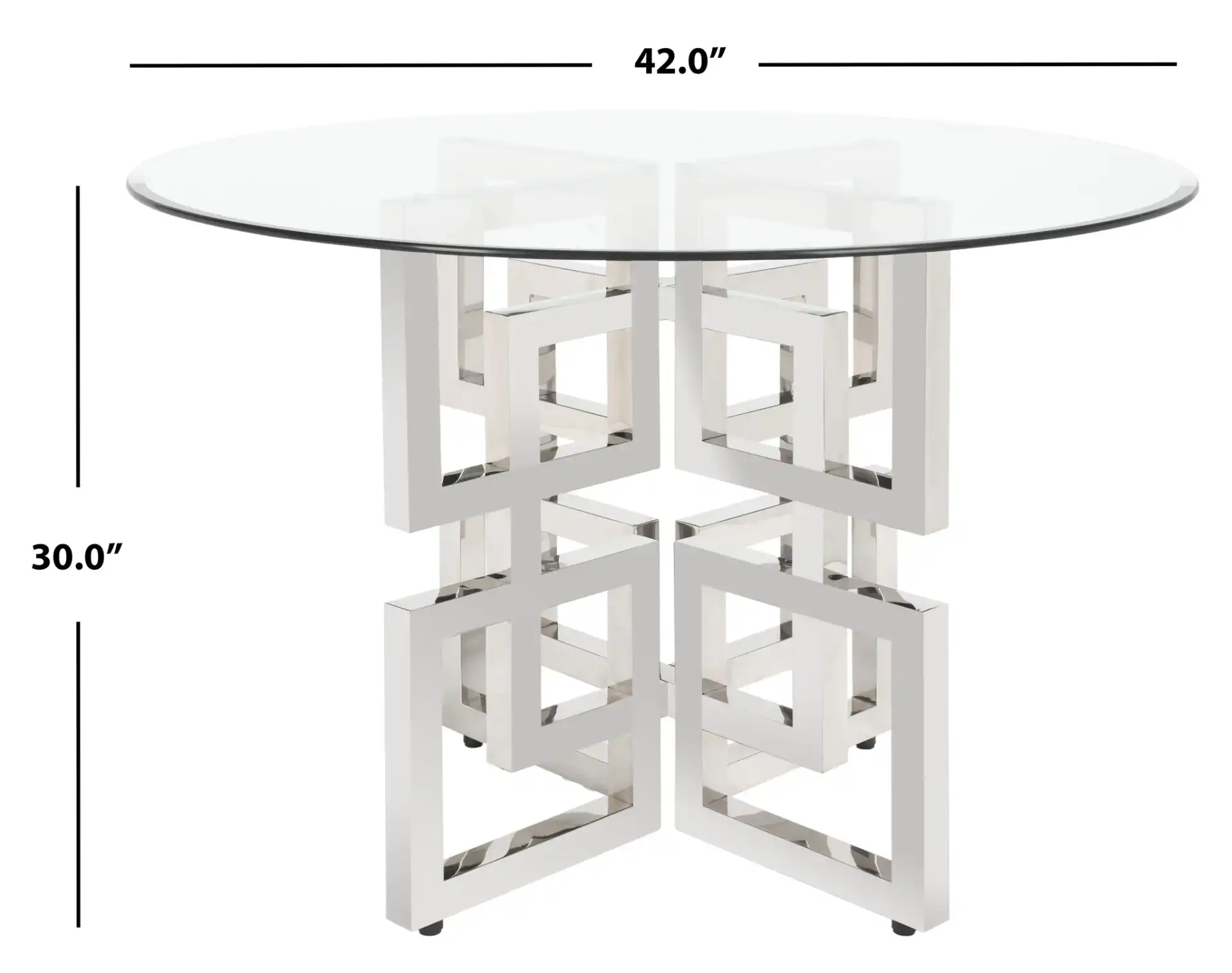 Harlan Glass Top Dining Table in Chrome, detail view