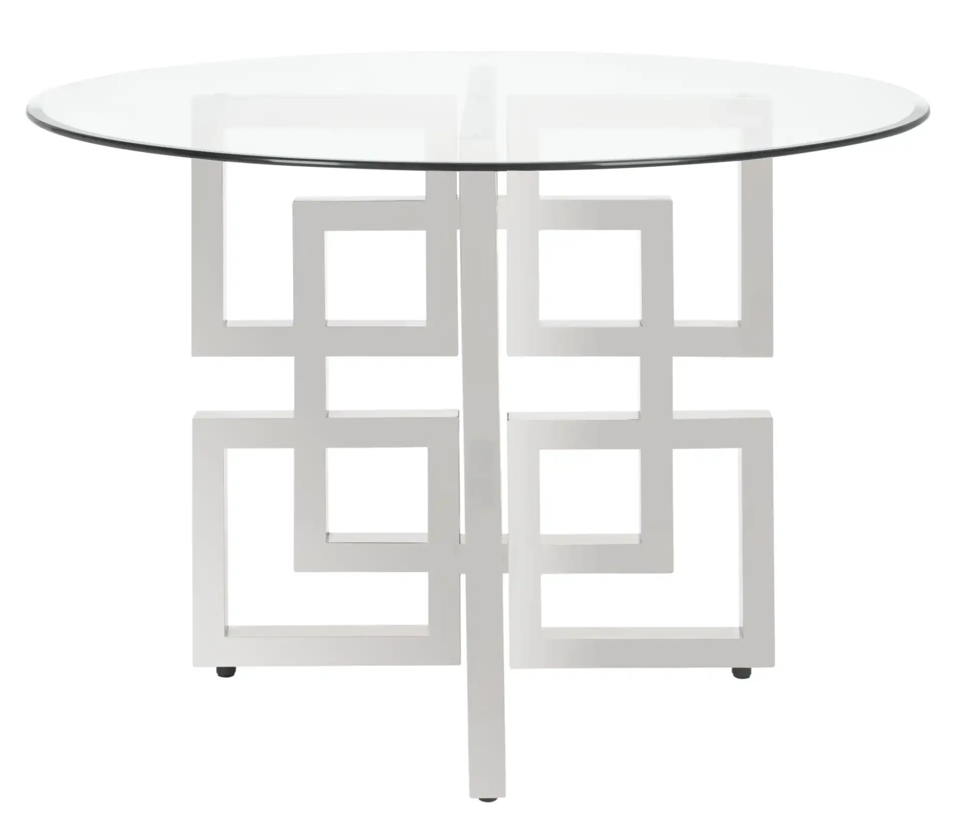 Harlan Glass Top Dining Table in Chrome, detail view