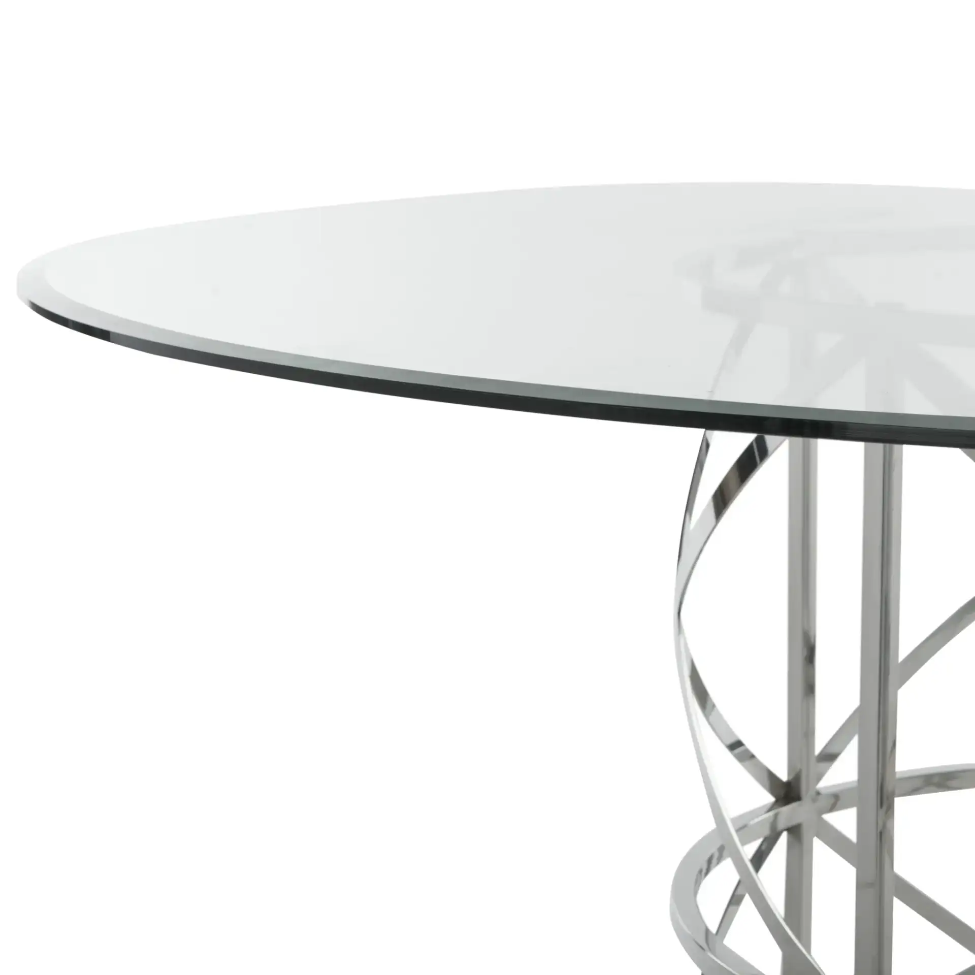 Ren 54" Glass Top Dining Table in Chrome in a styled room