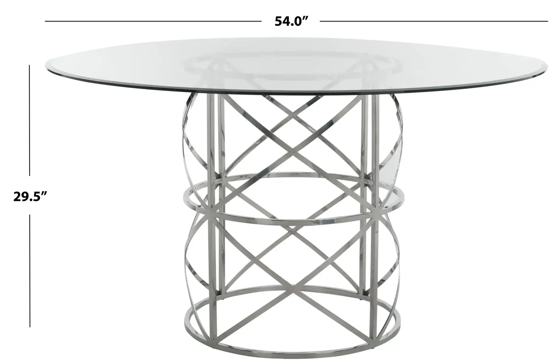 Ren 54" Glass Top Dining Table in Chrome, detail view