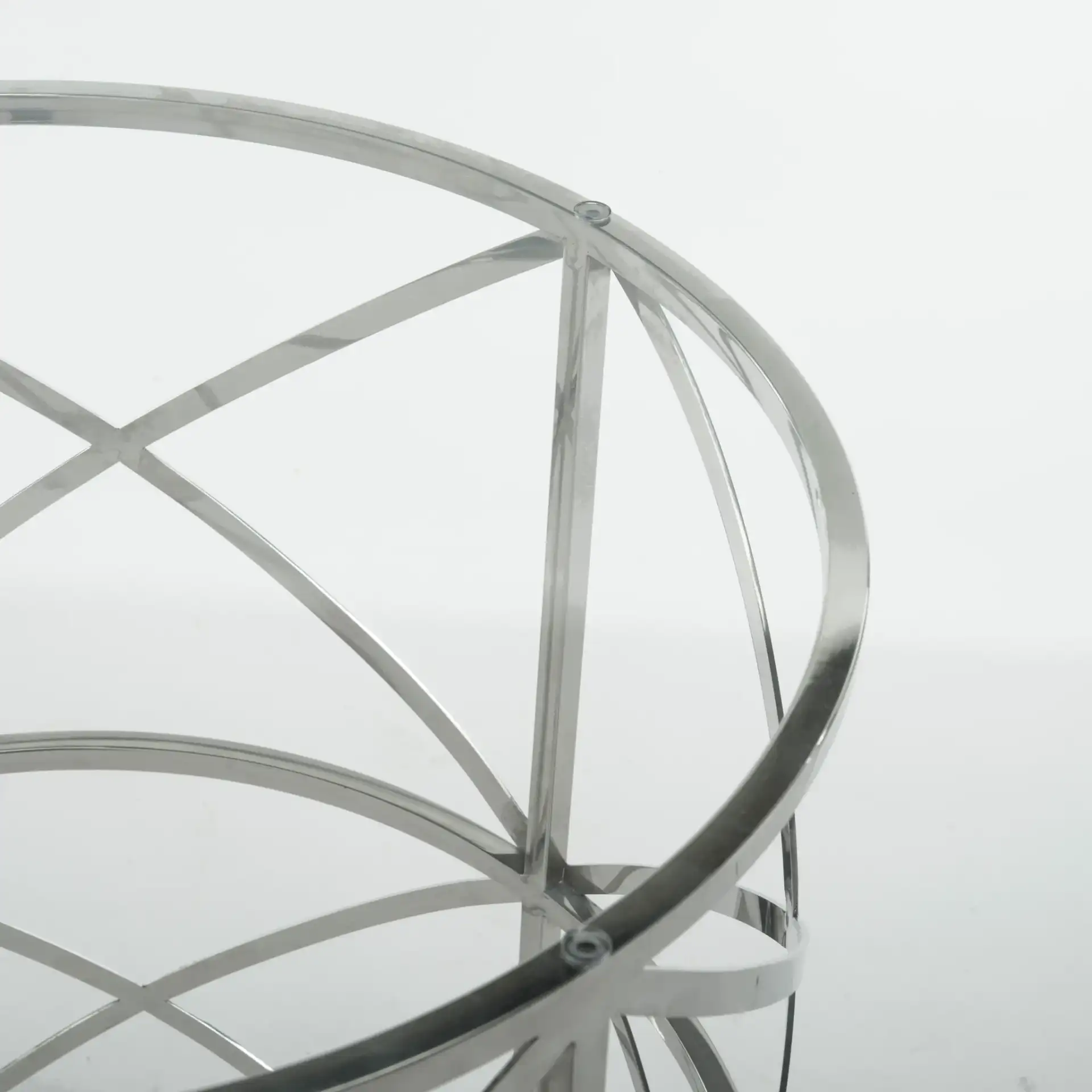 Ren 54" Glass Top Dining Table in Chrome, detail view