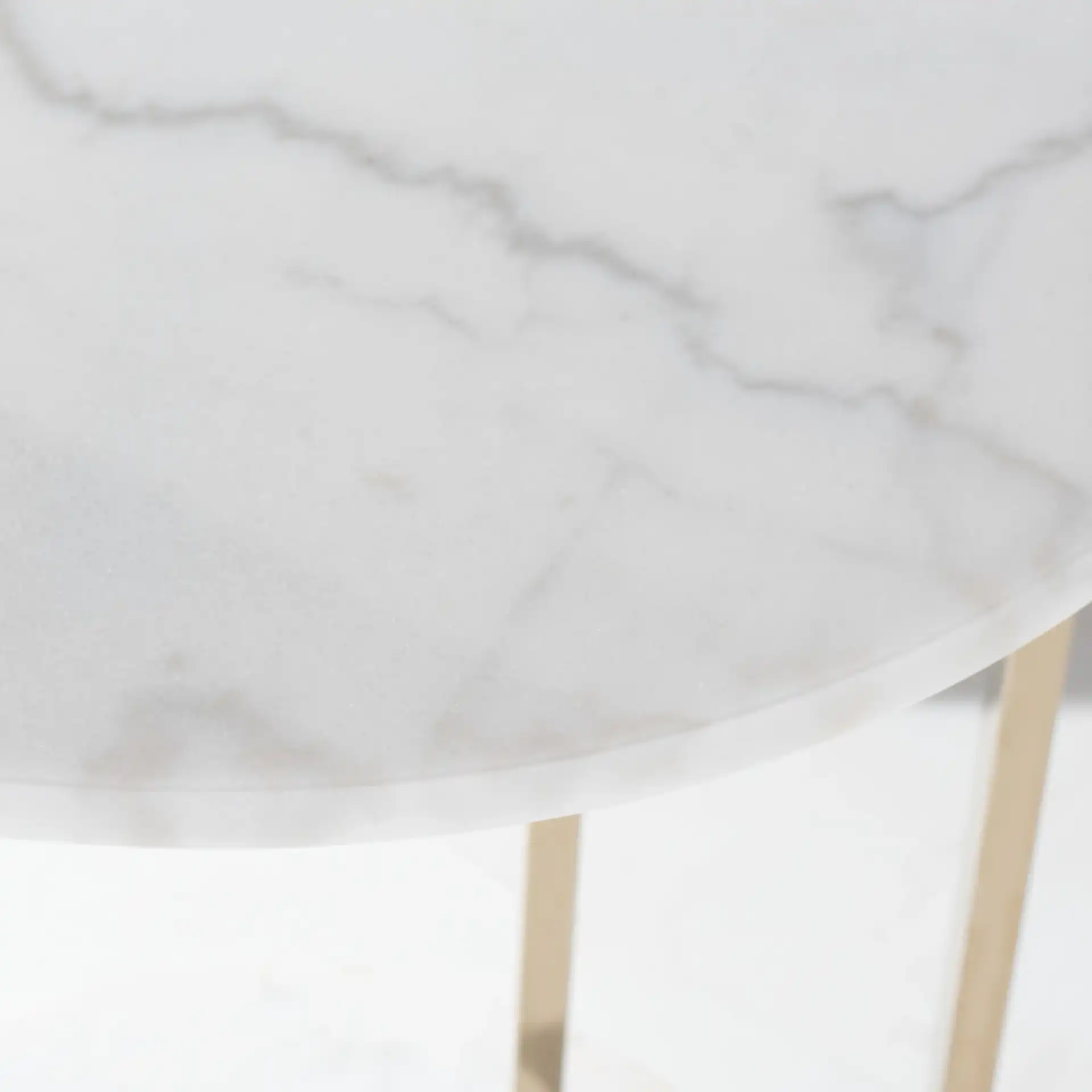 Aphrodite Marble End Table in Gold / White in a styled room