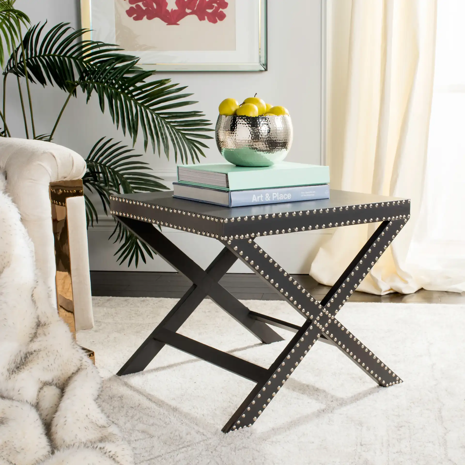 Jeanine End Table in Charcoal in a styled room