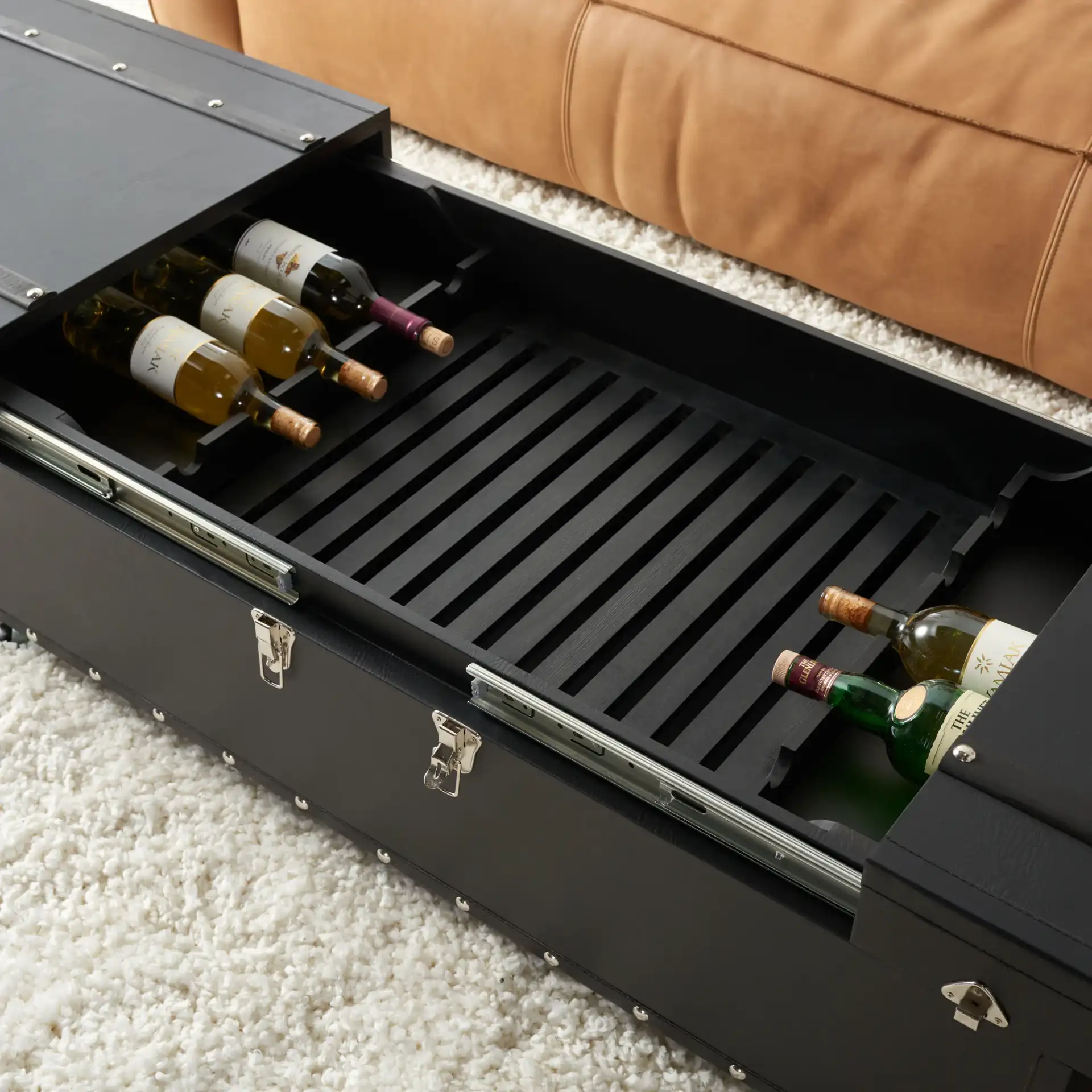 Zoe Trunk in Cognac in a styled room