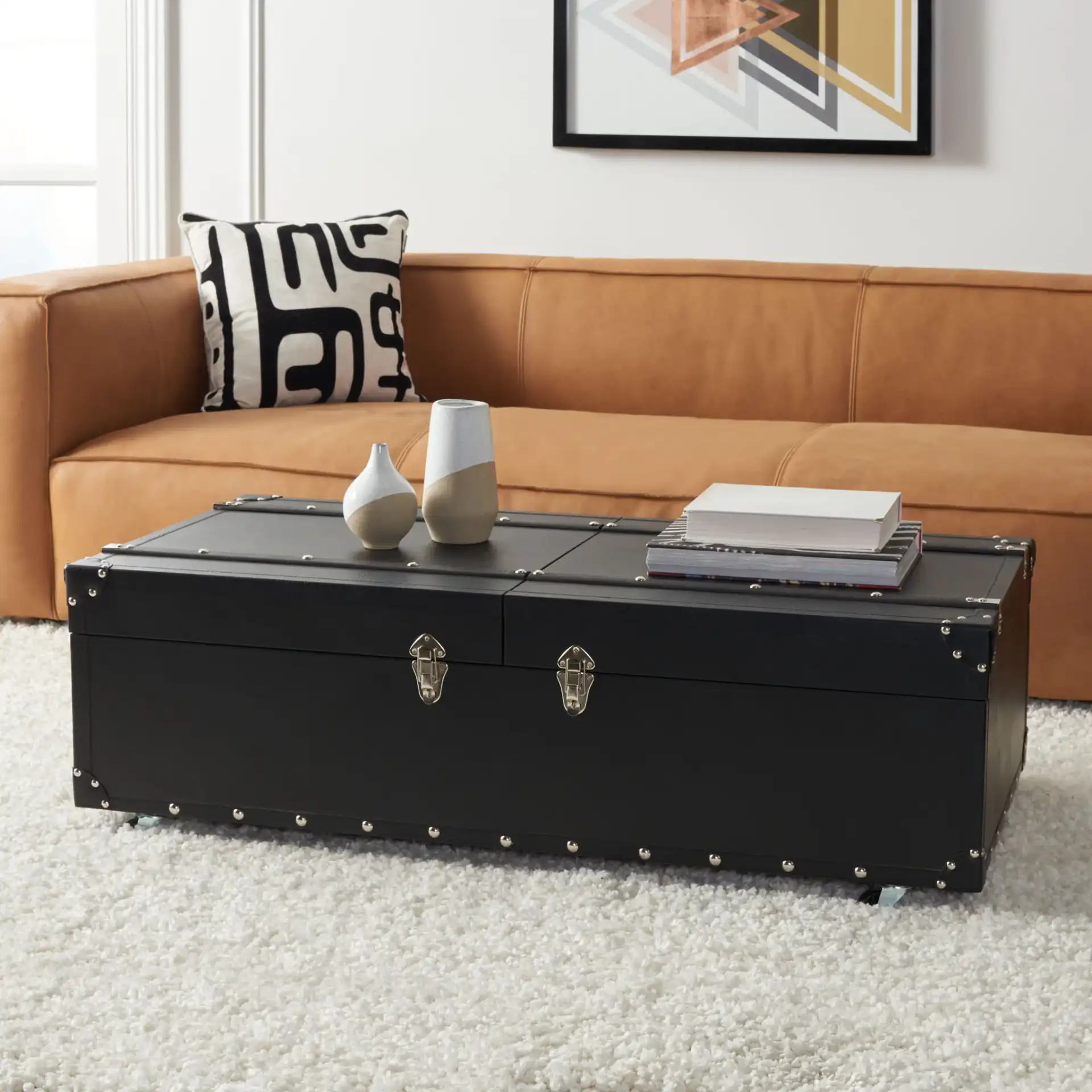 Zoe Trunk in Cognac in a styled room