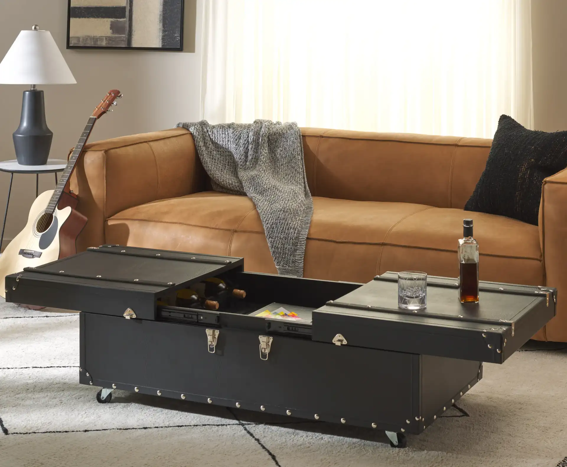 Zoe Trunk in Cognac in a styled room