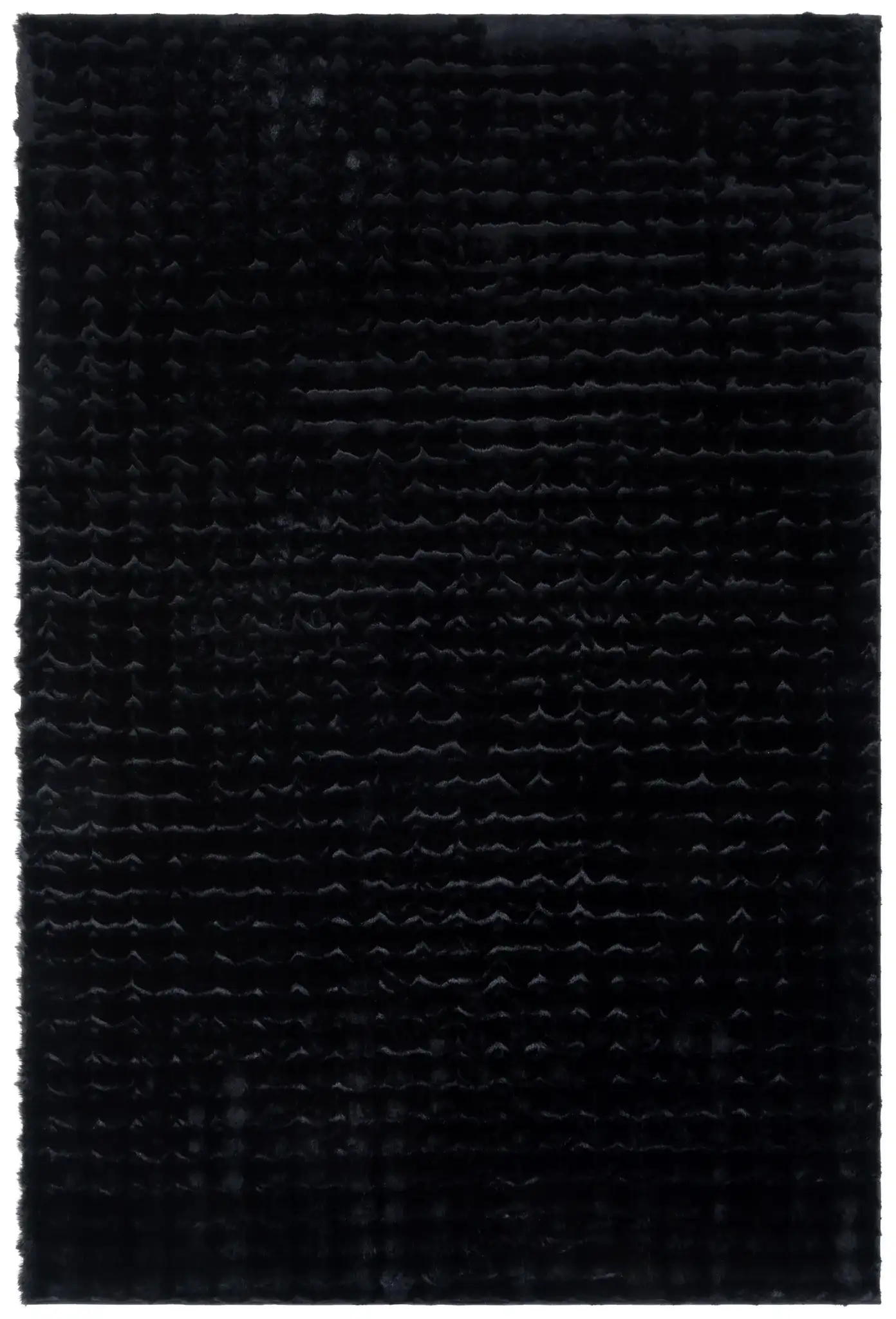 Faux Rabbit Bubble Textured Solid Washable Rug in Black