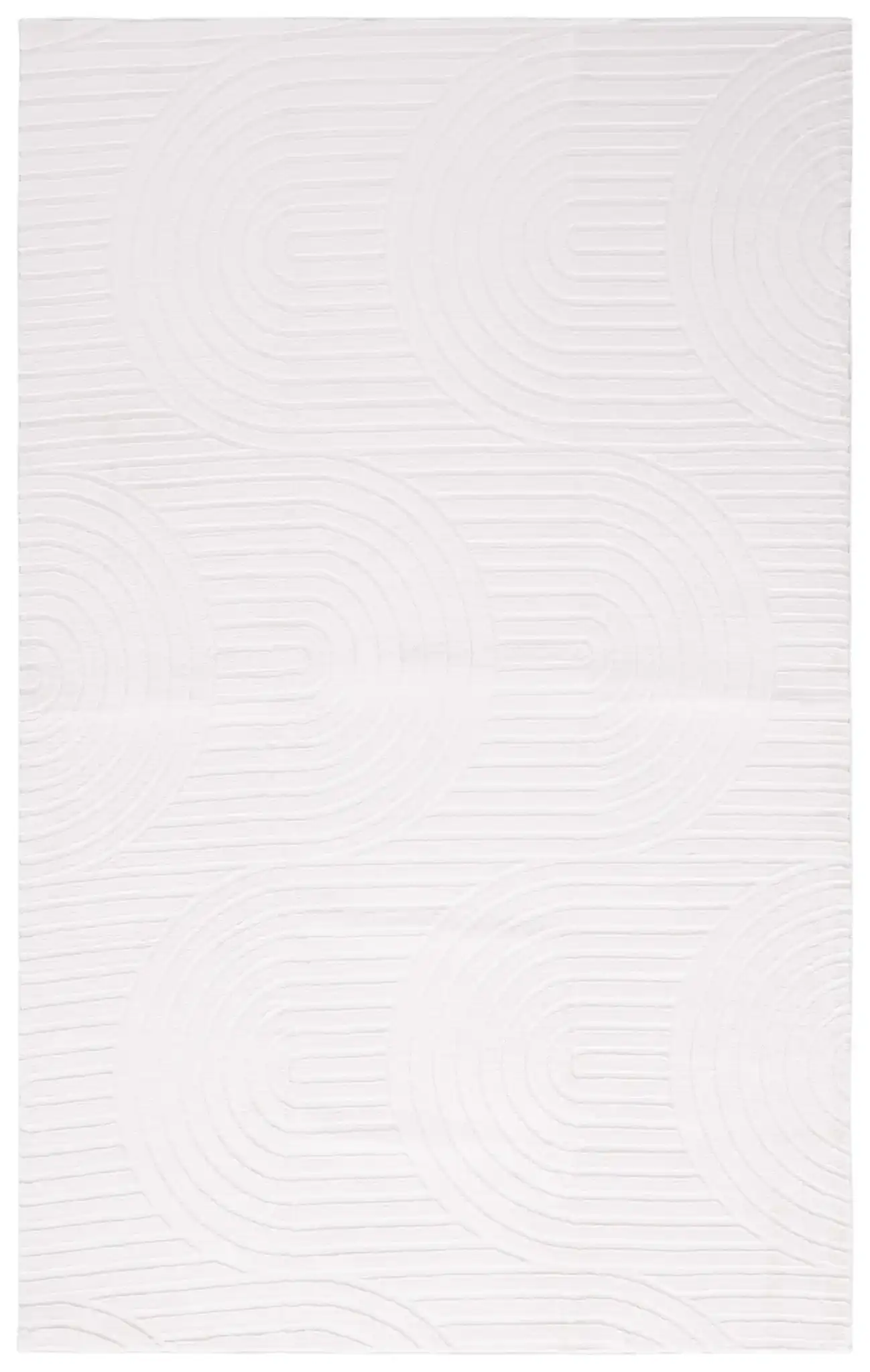Faux Rabbit Fur Concentric Arches Washable Rug in Ivory