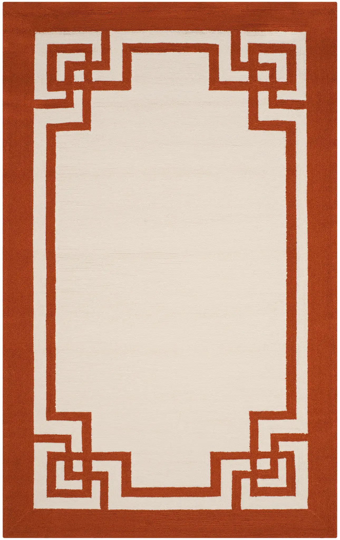 Four Seasons Greek Key Border Hand-Hooked Rug in Off-White / Sangria