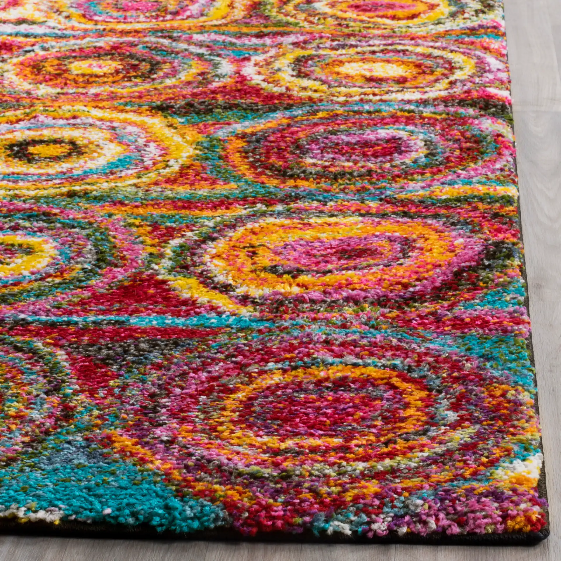 Fiesta Concentric Circles Shag Rug in Multicolor in a styled room
