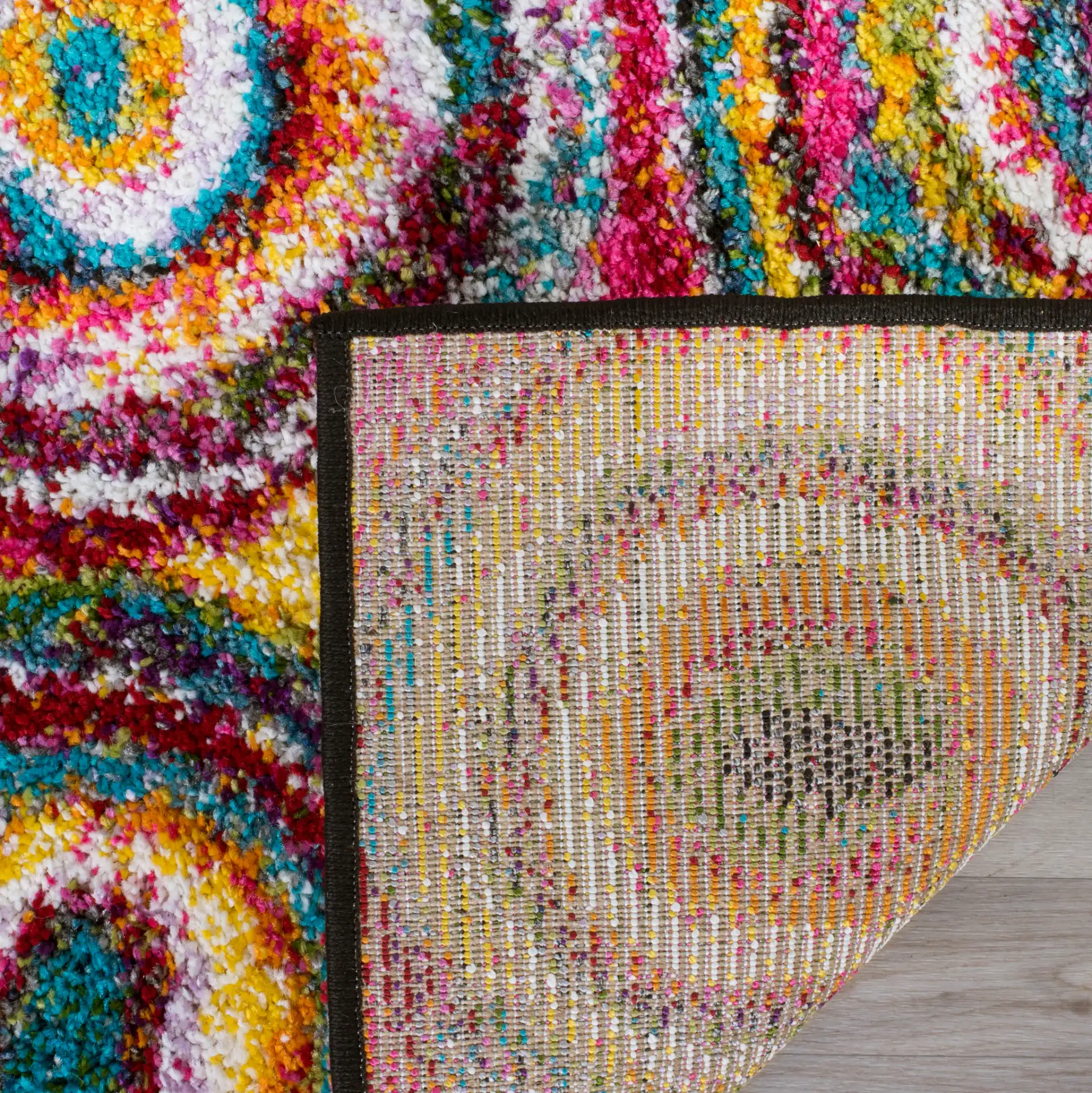 Fiesta Concentric Circles Shag Rug in Multicolor in a styled room