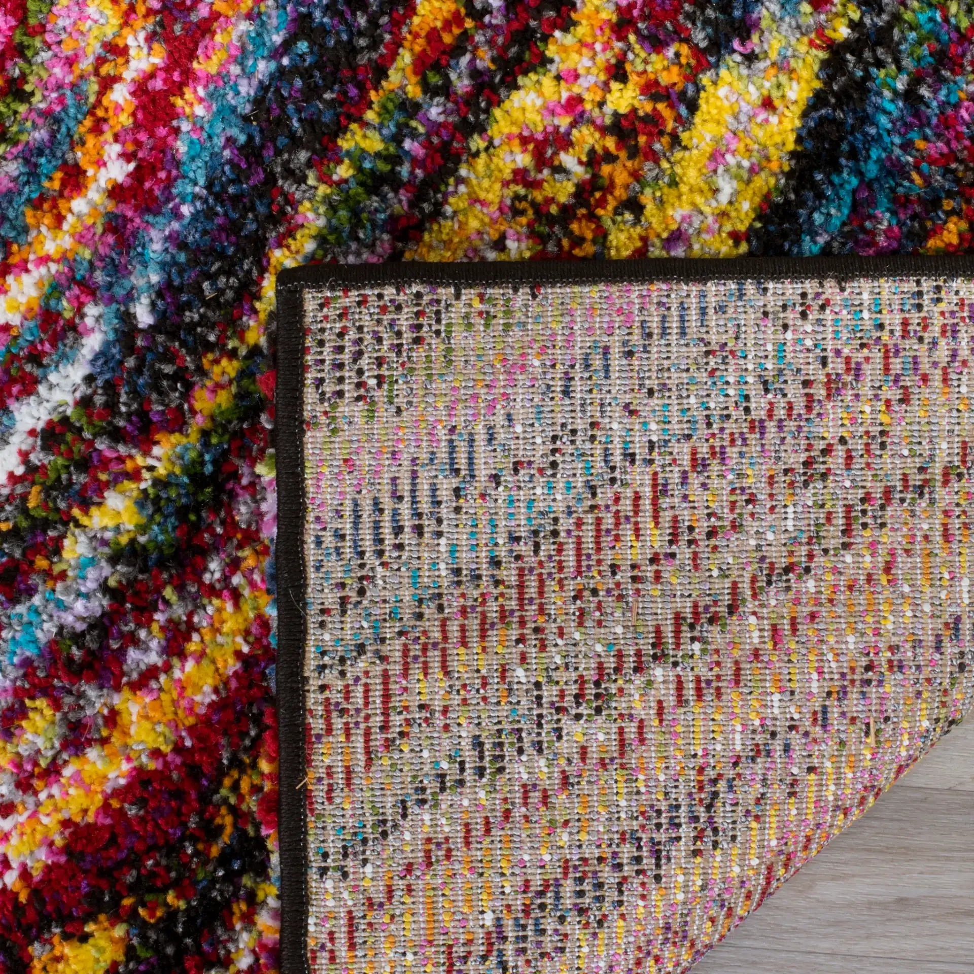 Fiesta Concentric Ripple Shag Rug in Multicolor in a styled room