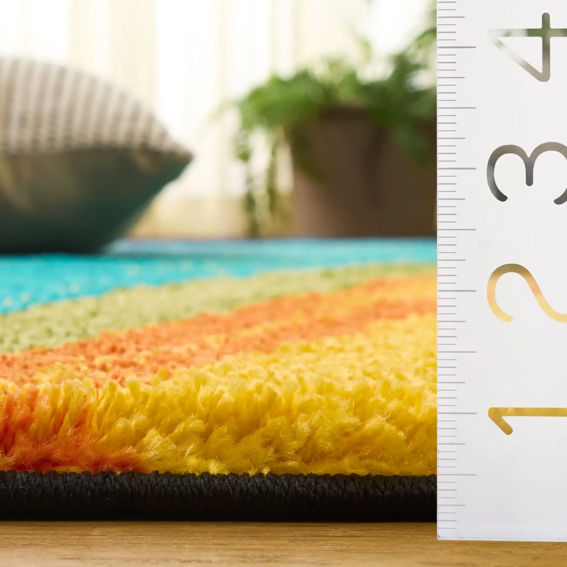 Fiesta Swirling Waves Shag Rug in Multicolor in a styled room