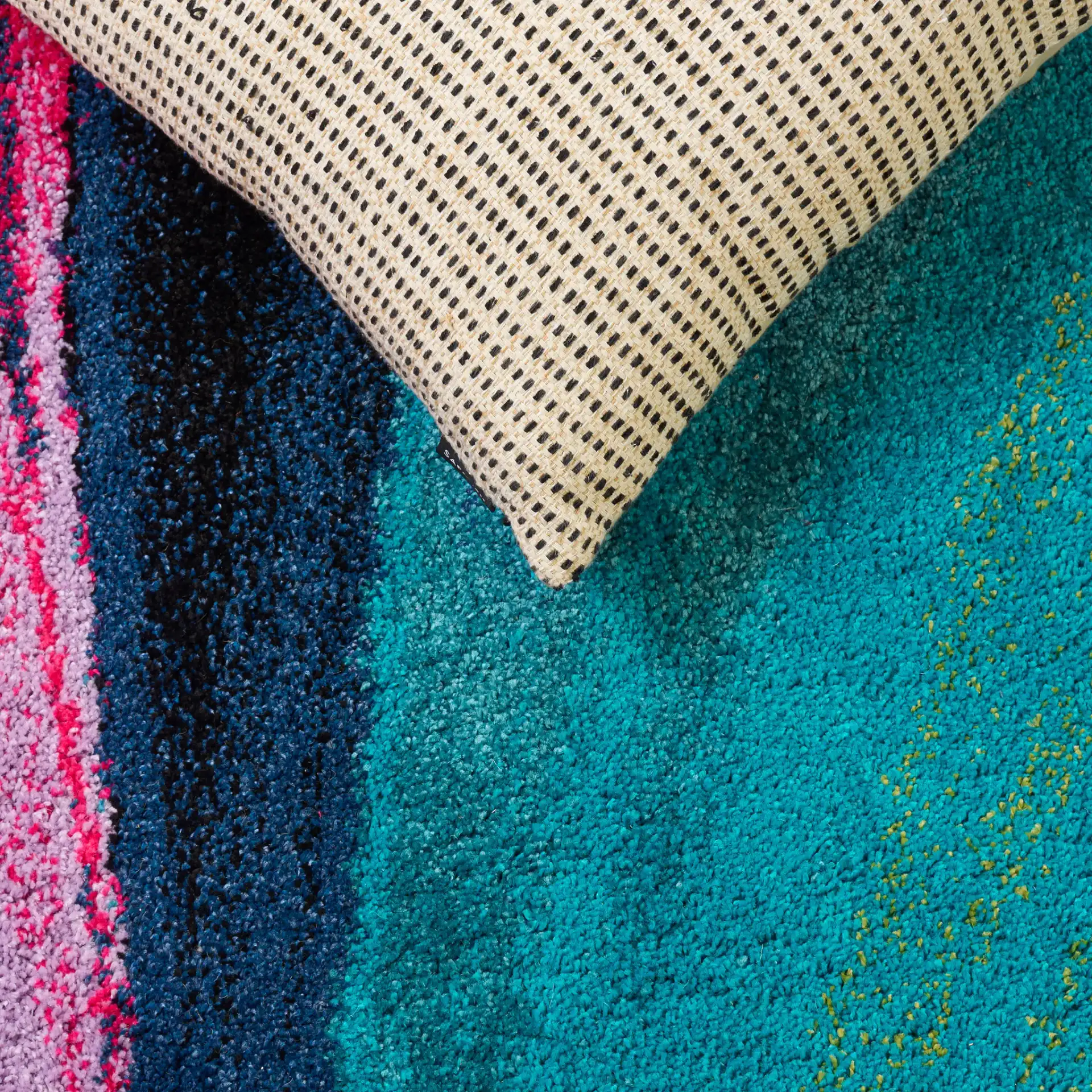 Fiesta Swirling Waves Shag Rug in Multicolor in a styled room