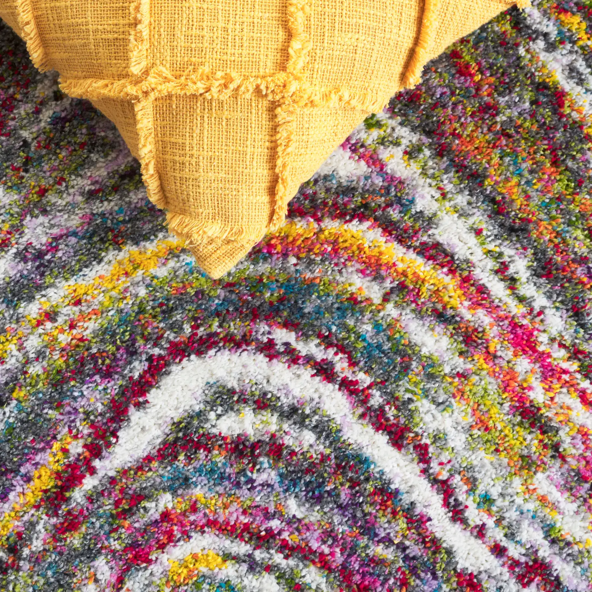 Fiesta Wave Shag Rug in Multicolor in a styled room