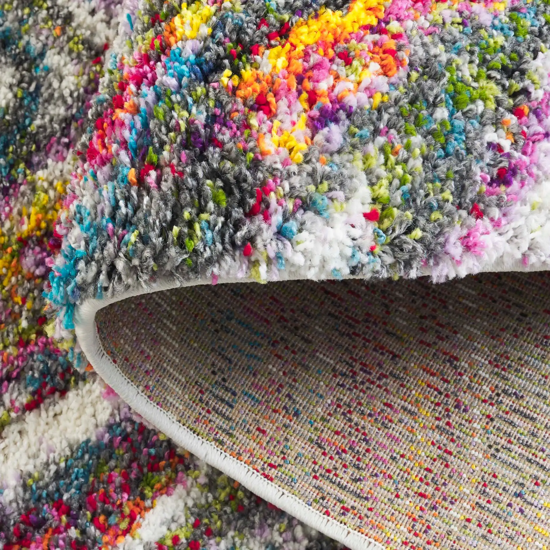 Fiesta Wave Shag Rug in Multicolor in a styled room