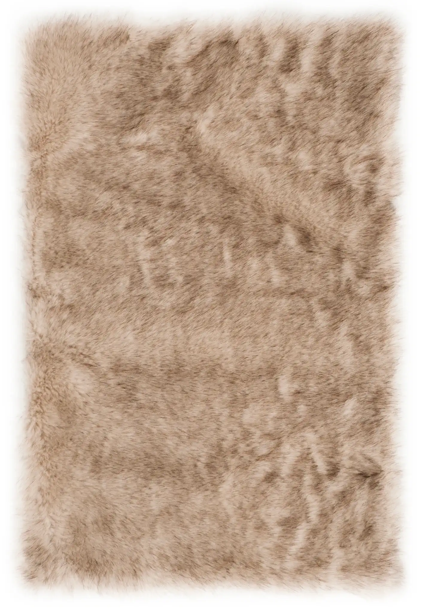 Faux Sheep Skin Solid Shag Rug in Beige / Brown, detail view