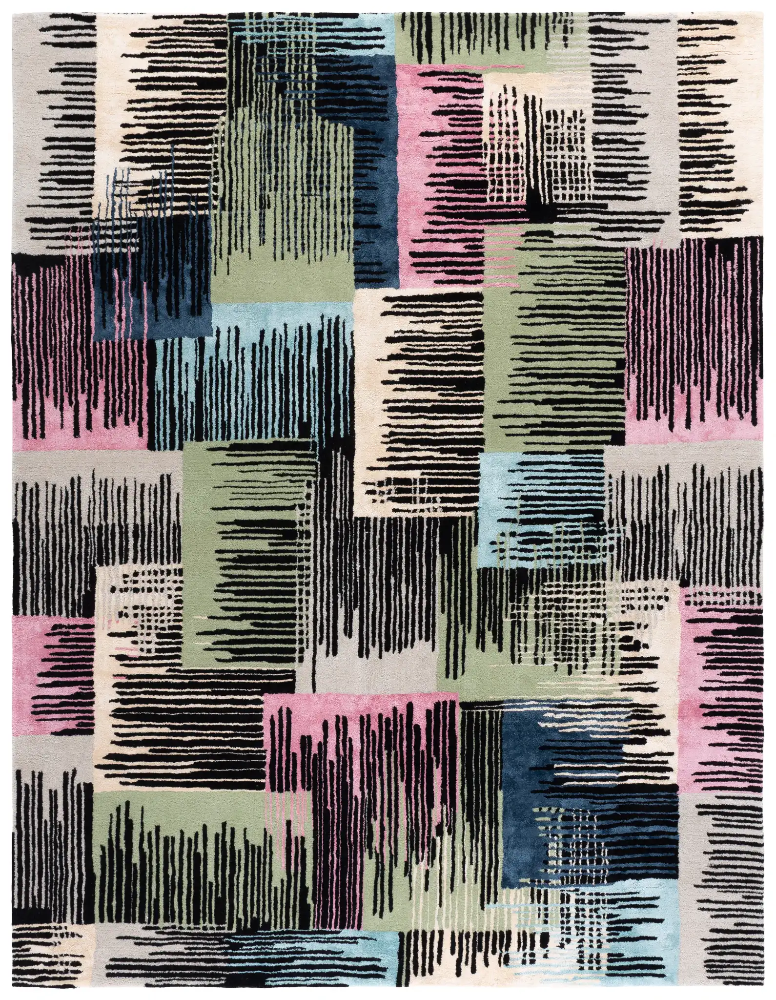 Fifth Avenue Abstract Hatch Block Hand-Tufted Rug in Black / Pink