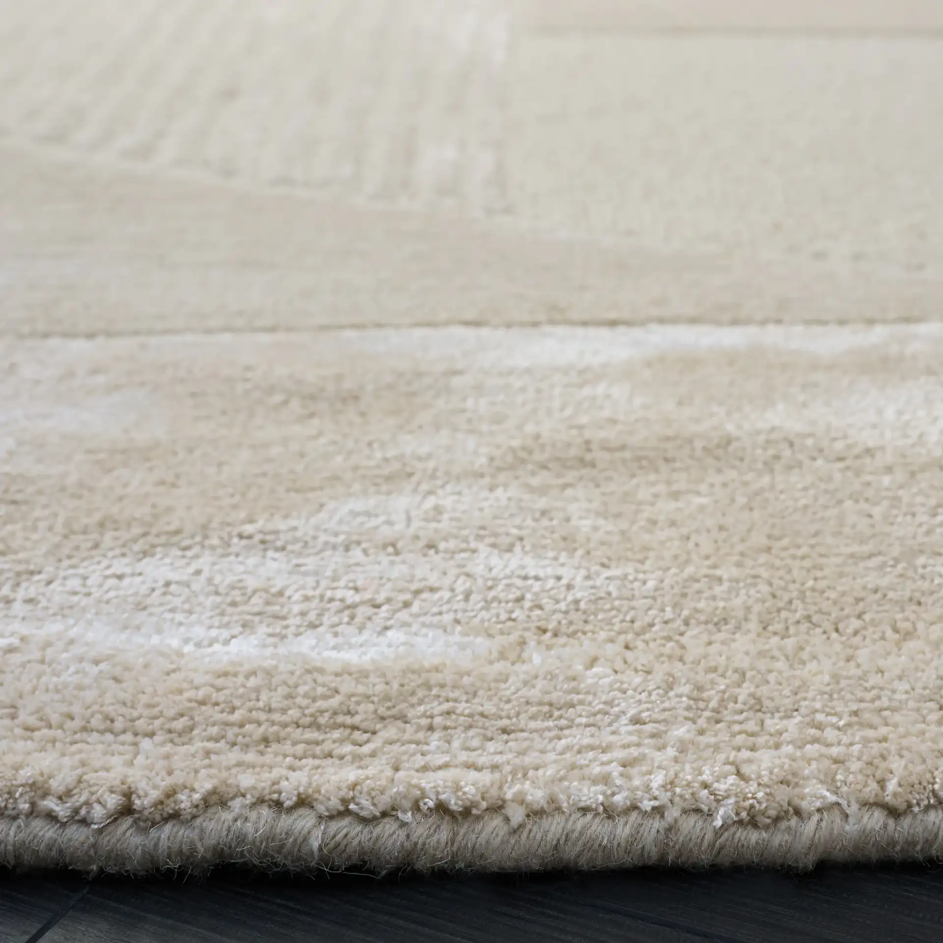 Fifth Avenue Intersecting Arcs Hand-Tufted Rug in Beige in a styled room