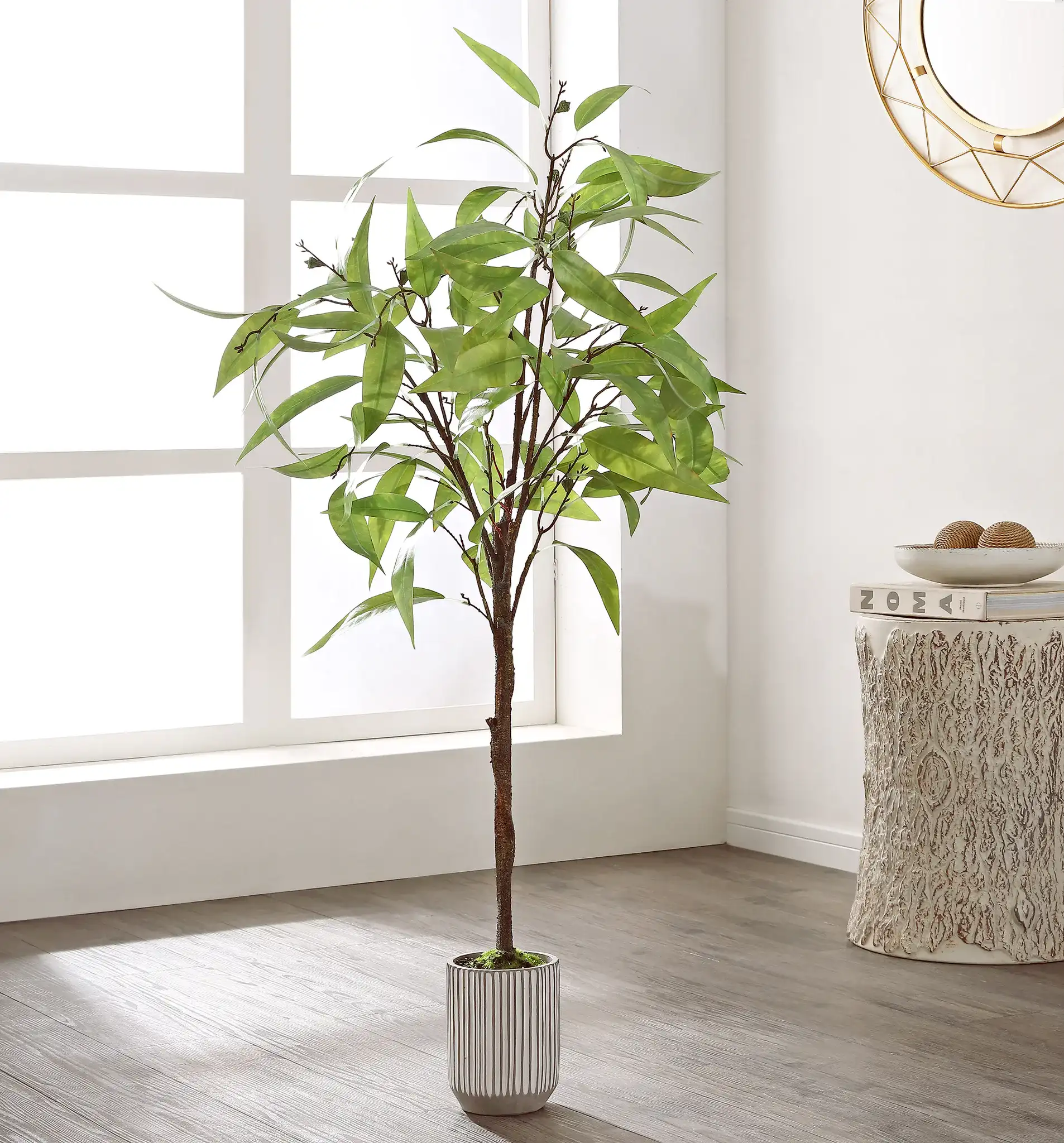 Faux 49" Potted Eucalyptus Tree in Pot / White / Gray in a styled room