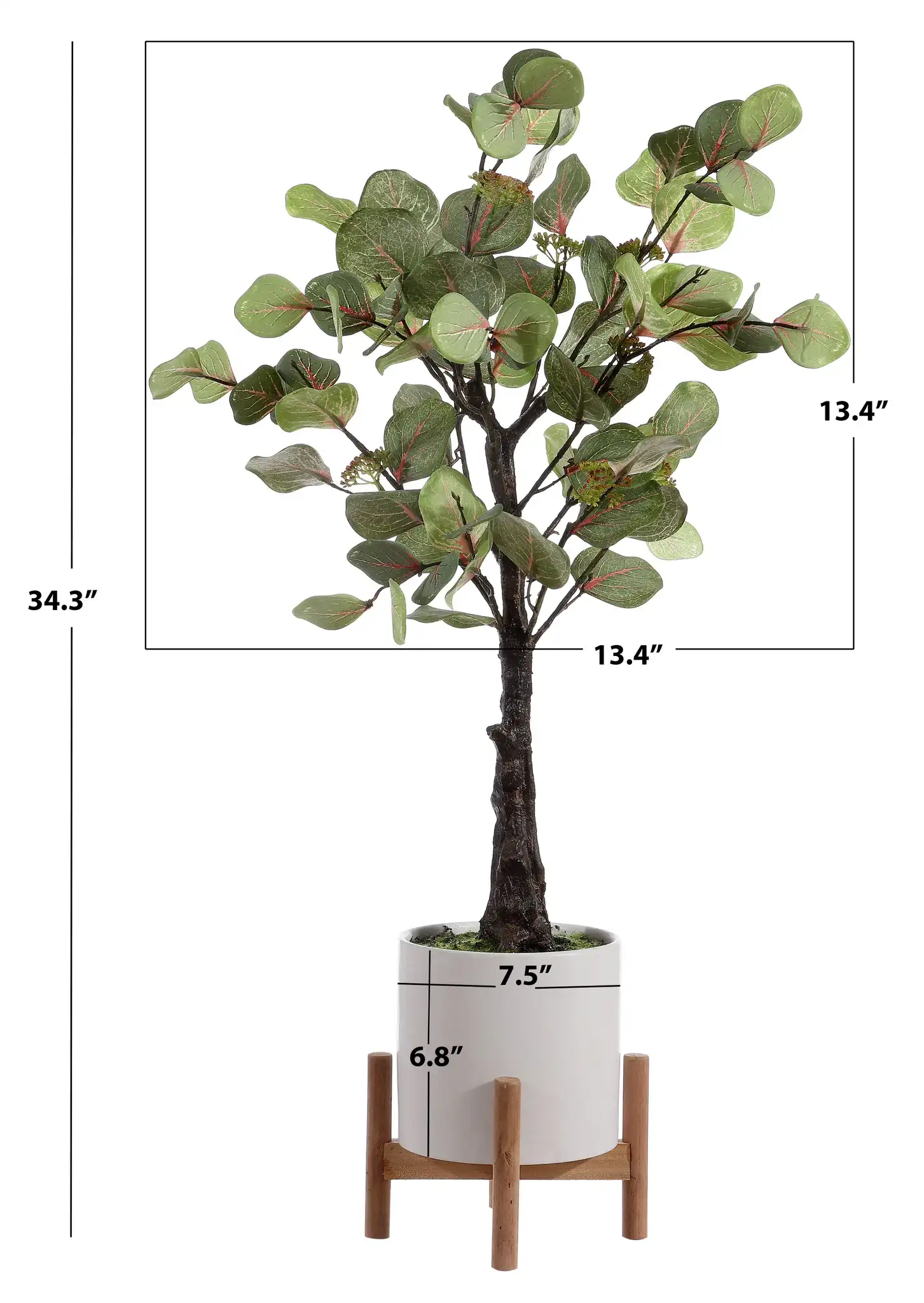 Faux 34" Potted Eucalyptus Tree in Pot / White, detail view