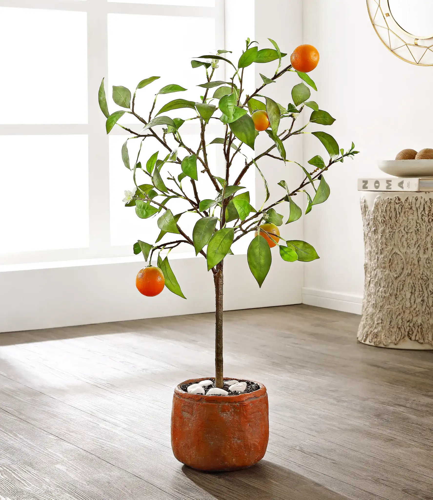 Faux 33" Potted Orange Tree in Green / Multicolor in a styled room