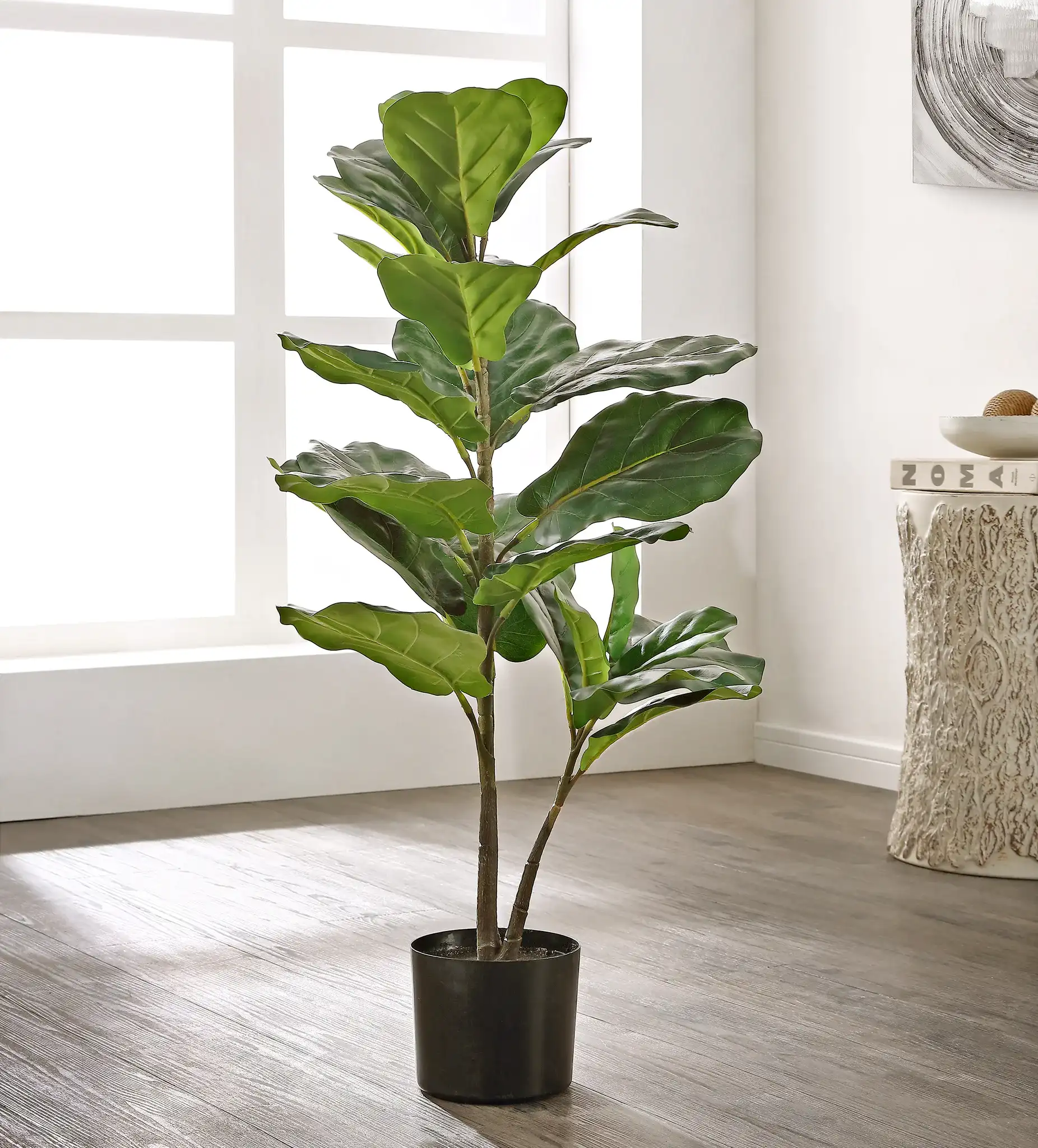 Faux 36" Potted F.Lyrata Tree in Pot / Black in a styled room