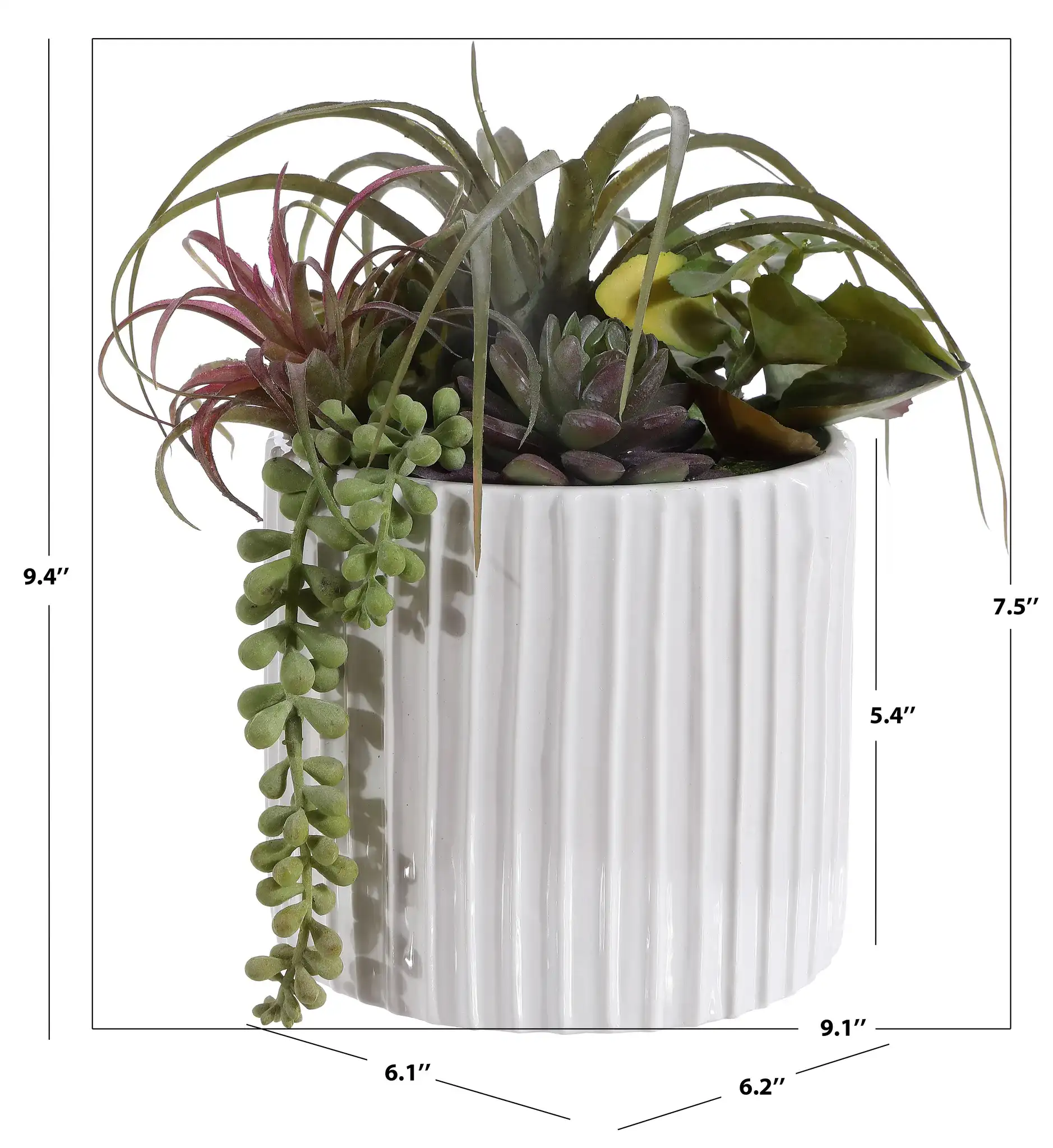 Faux 9.45" Potted Mixed Succulents in Pot / White, detail view