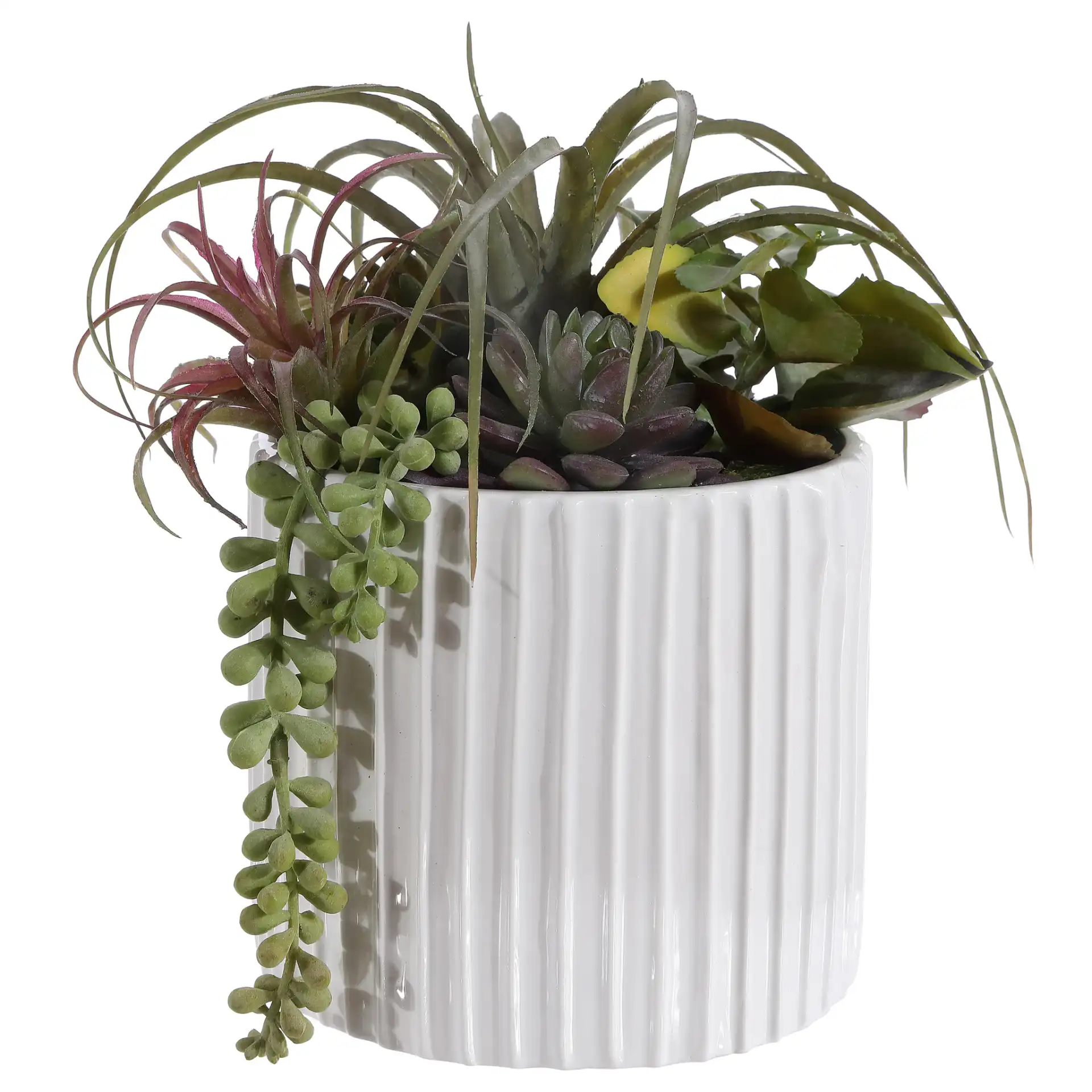 Faux 9.45" Potted Mixed Succulents in Pot / White