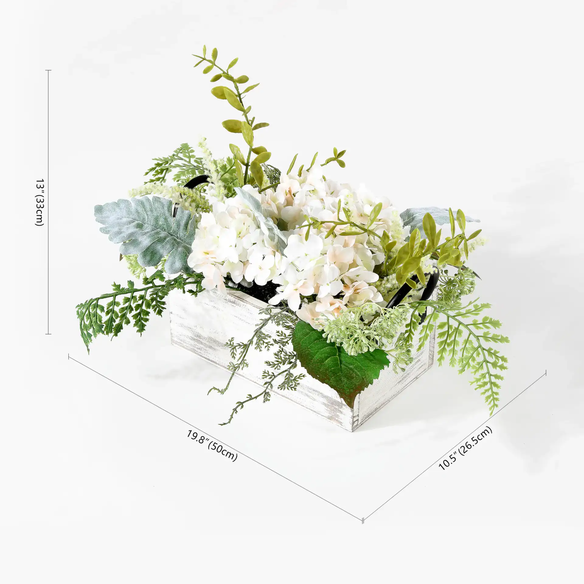 Faux 13" Hydrangea Potted Arg. in Green / Yellow, detail view