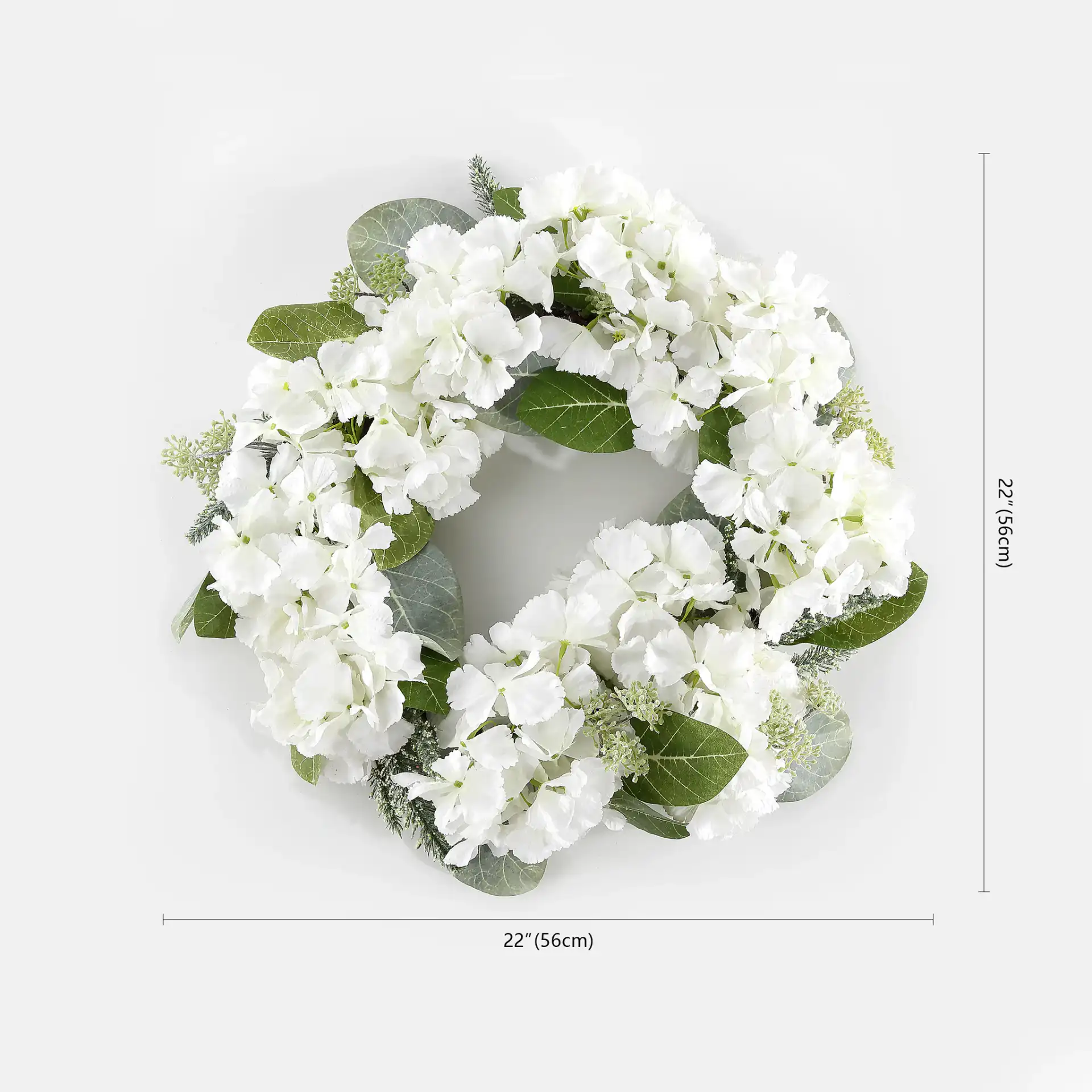 Faux 22" Hydrangea & Magnolia Wreath in White / Green, detail view
