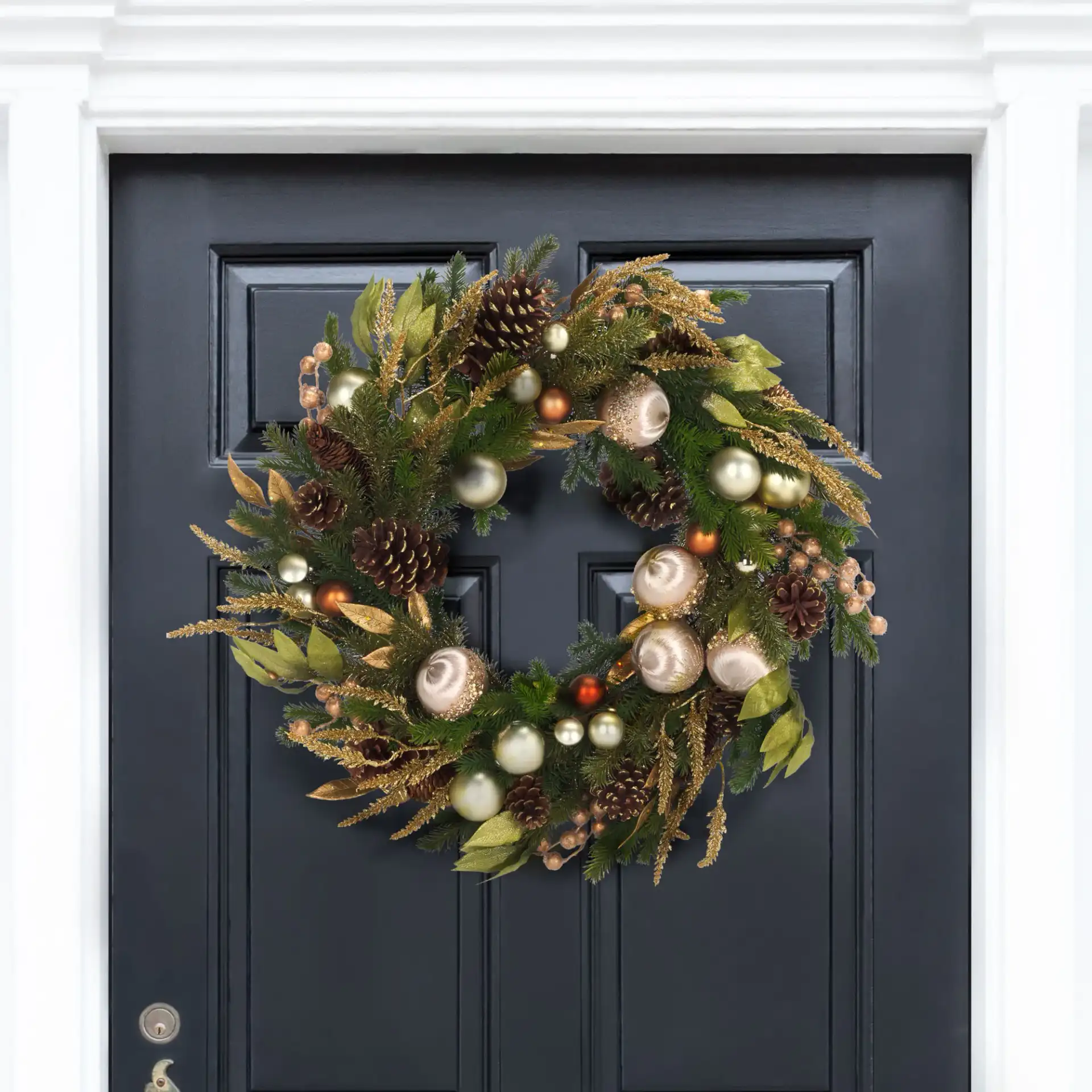 Golden Luxe 28" Wreath in Multi in a styled room