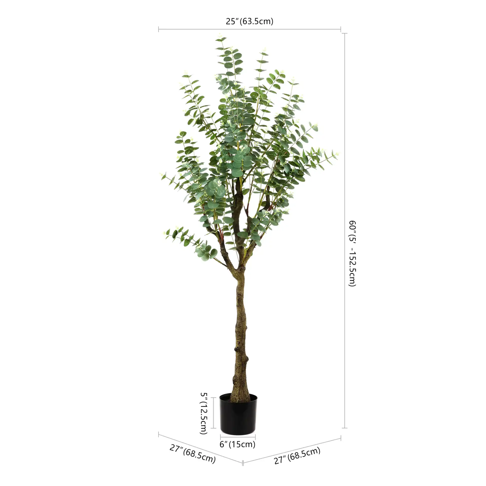 Faux 60"Potted Eucalyptus Tree in Green, detail view