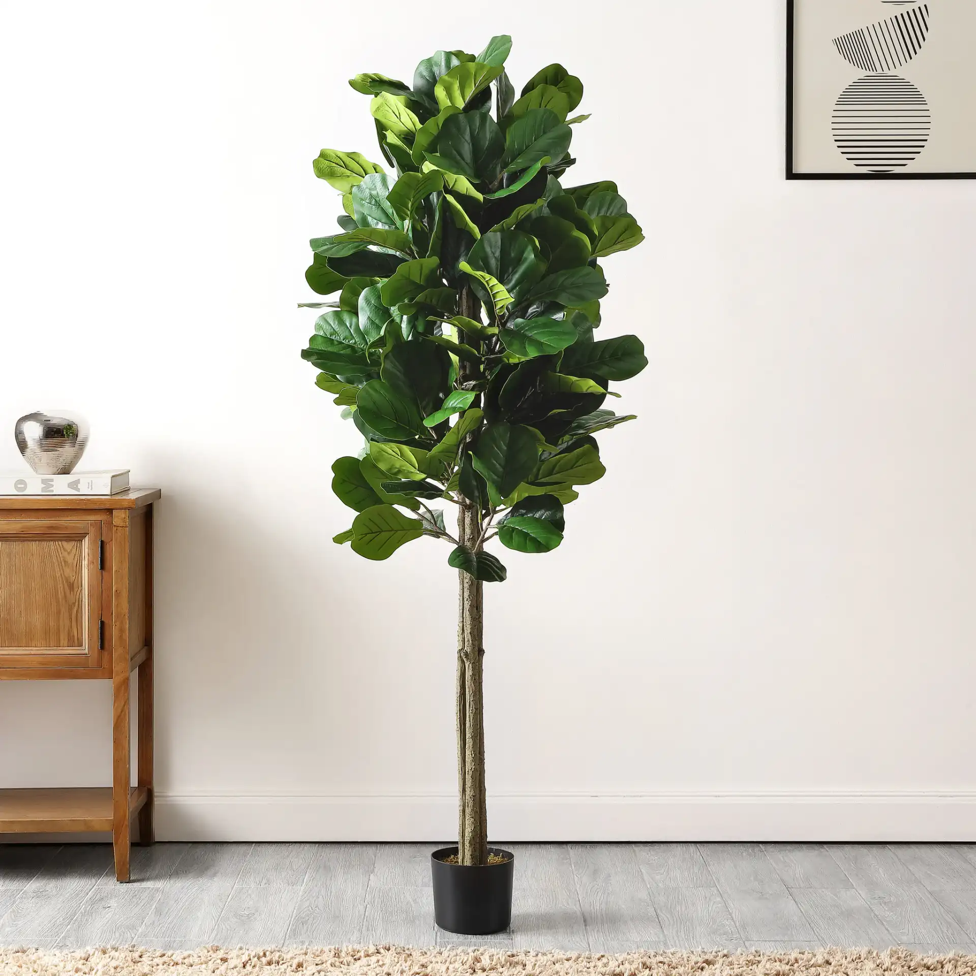 Faux 72" Potted Fig Tree in Green in a styled room