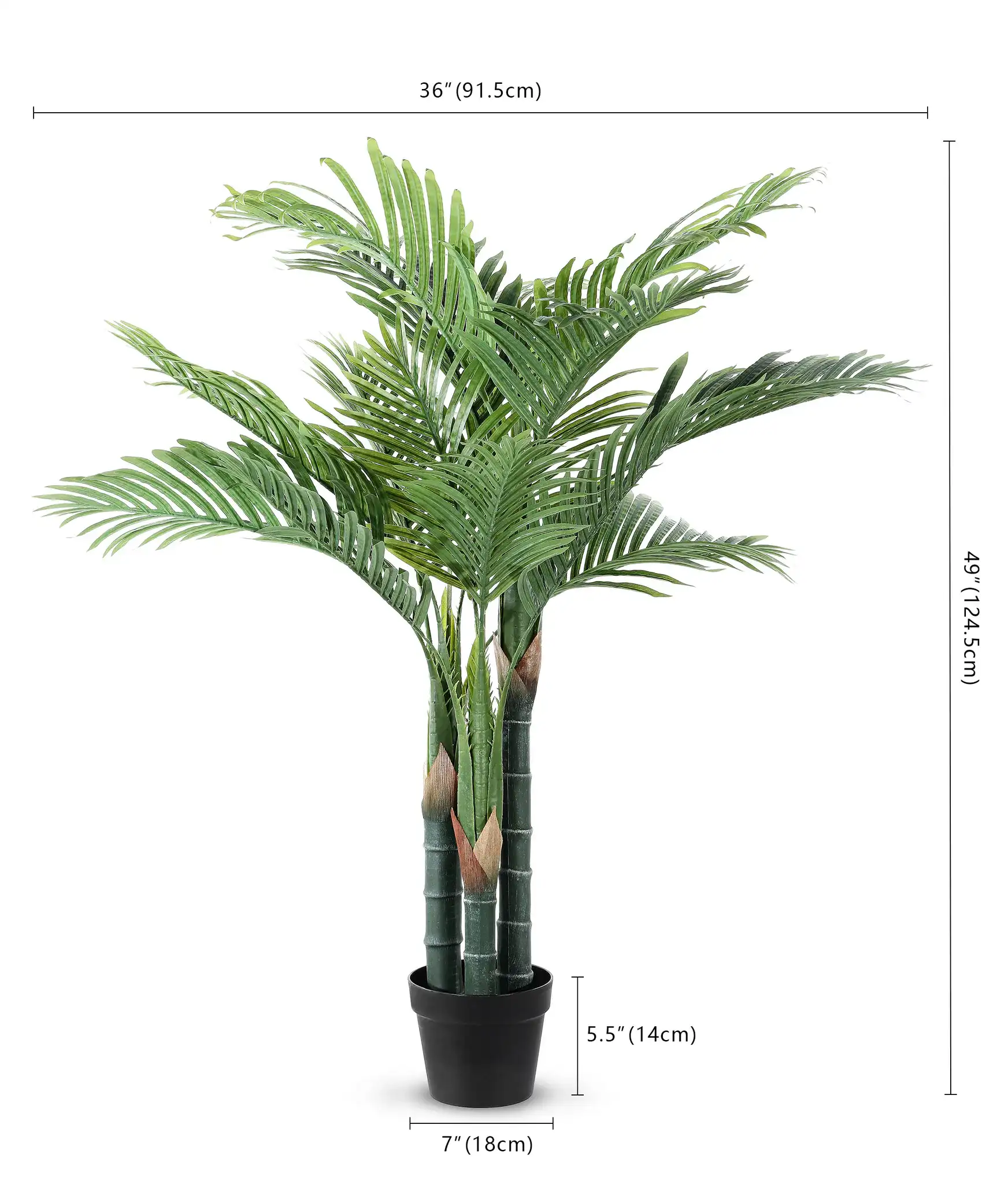 Faux 49" Potted Palm Tree in Green, detail view
