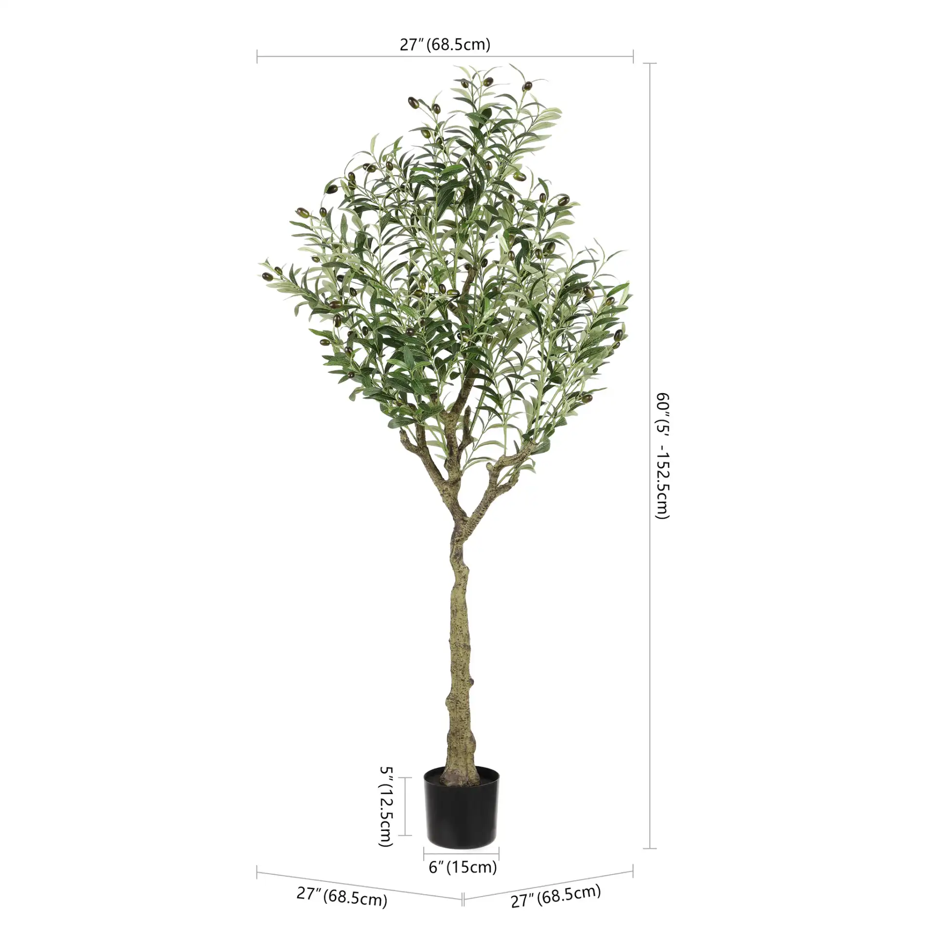 Faux 60" Potted Olive Tree in Green, detail view