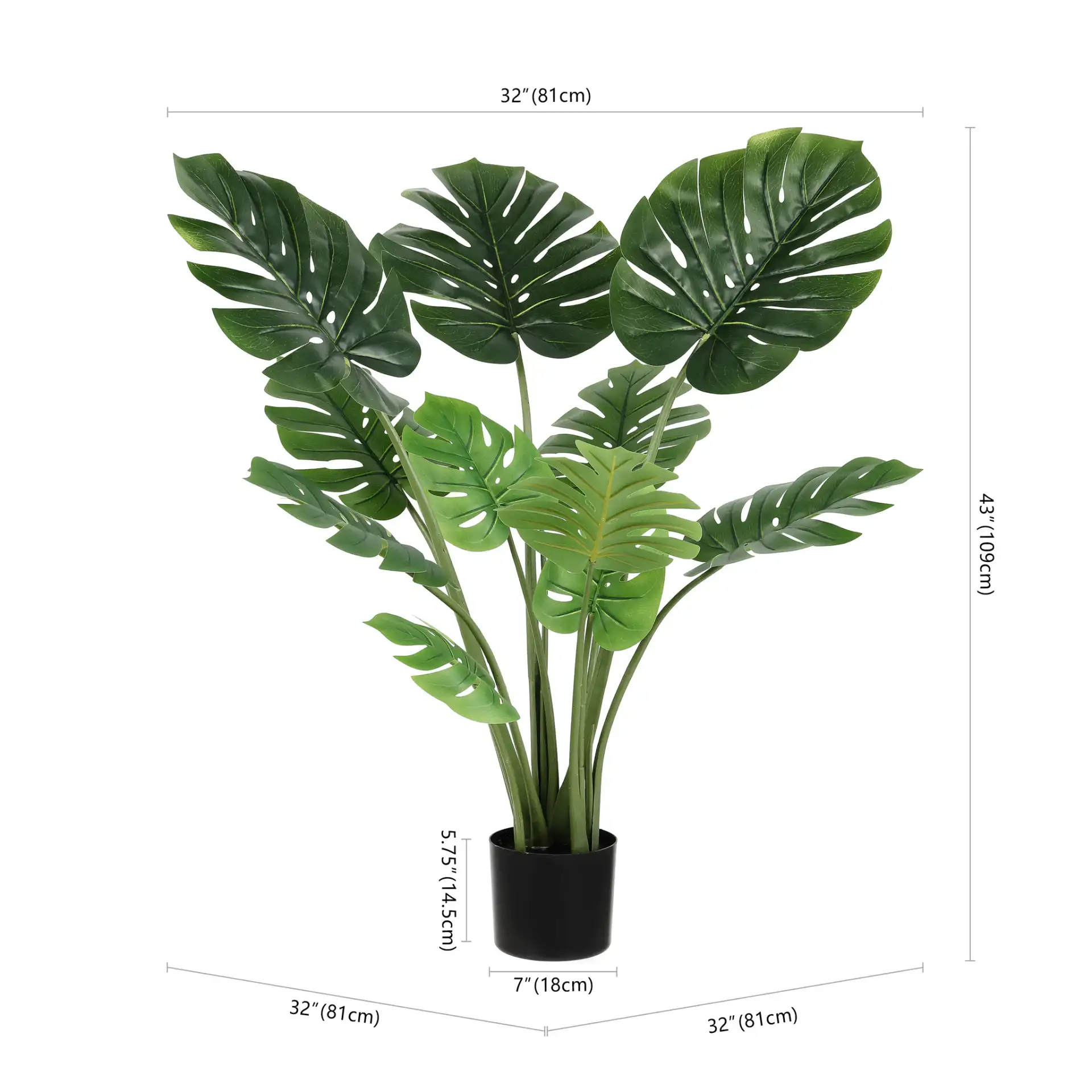 Faux 43" Potted Monstera Tree in Green, detail view