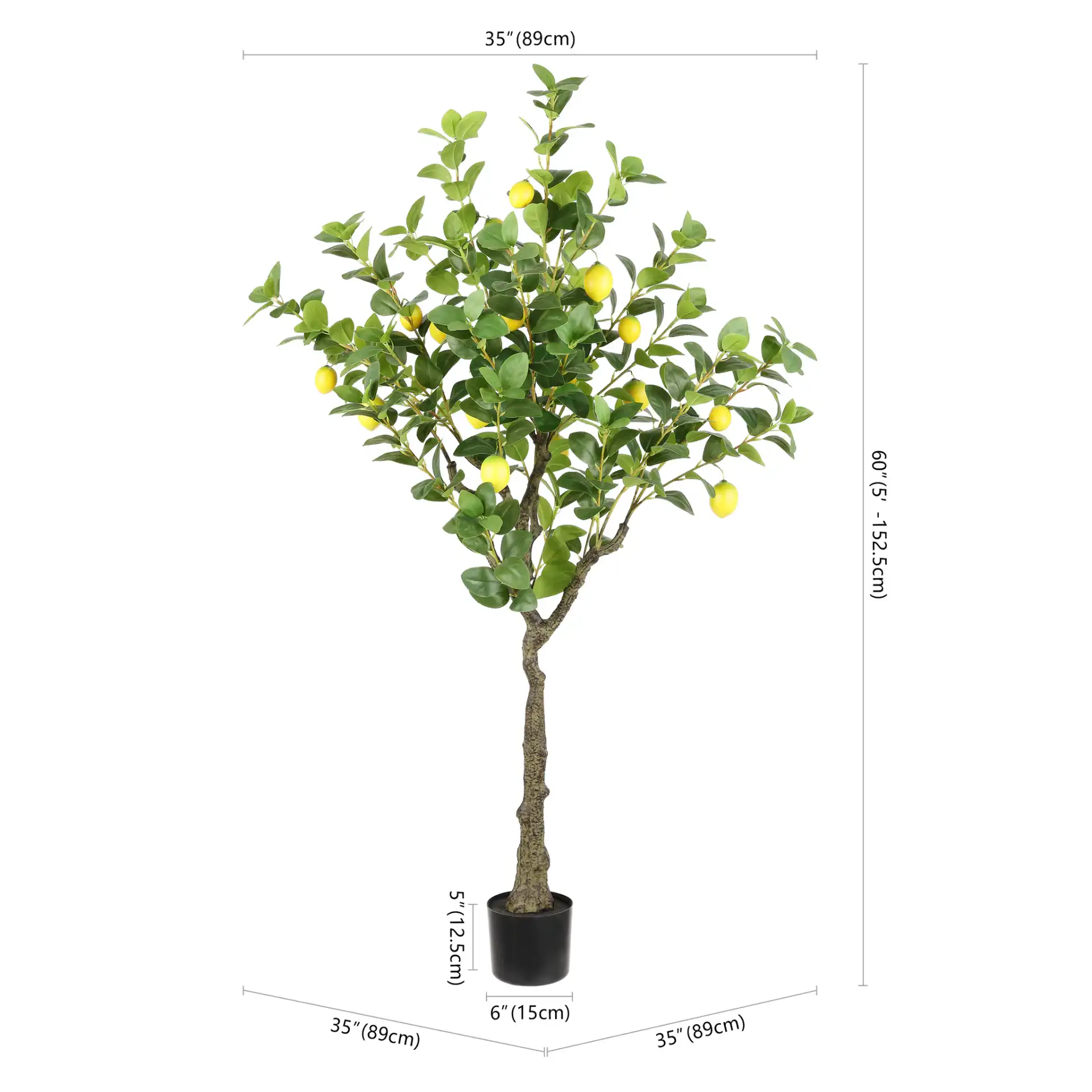 Faux 60" Potted Lemon Tree in Green, detail view