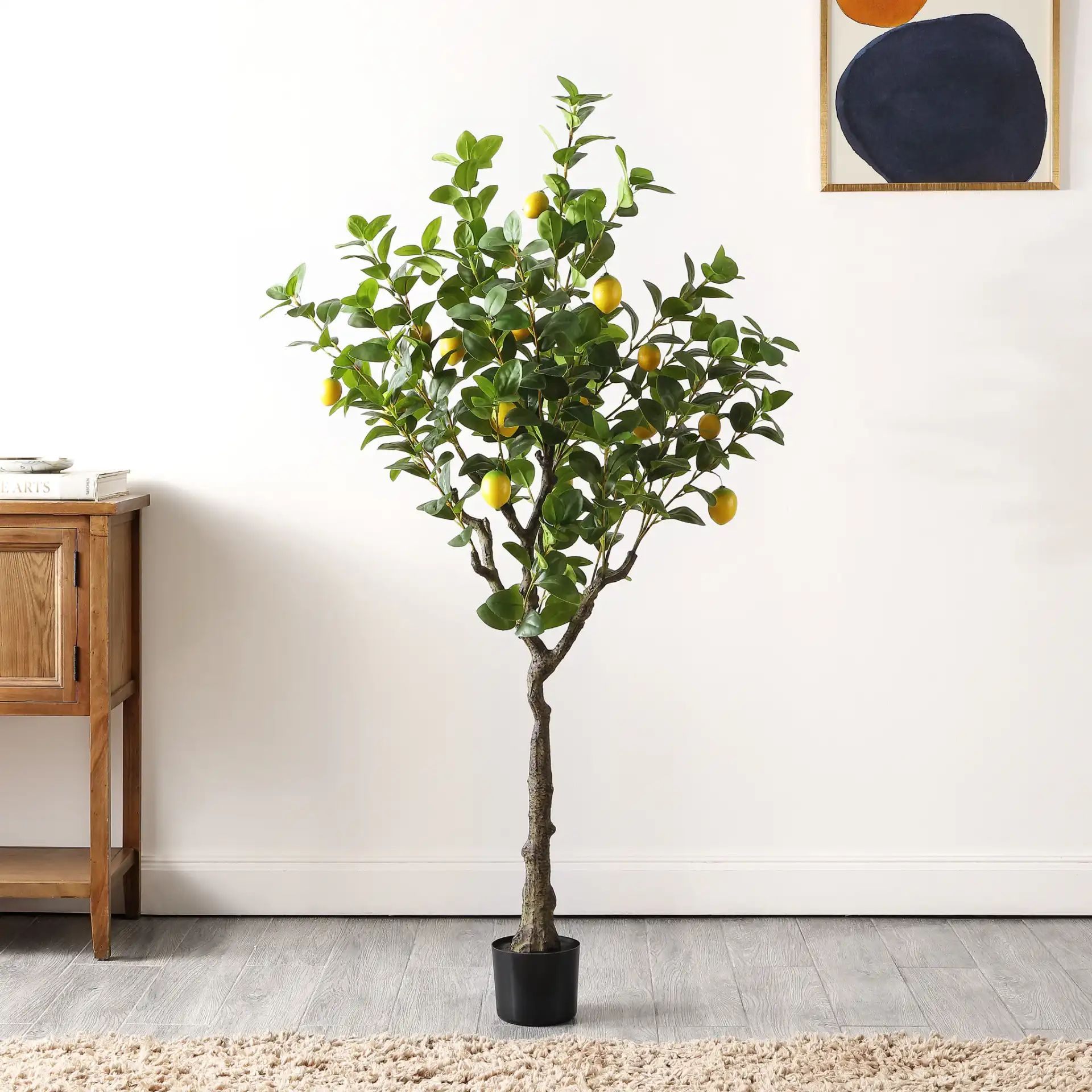 Faux 60" Potted Lemon Tree in Green in a styled room