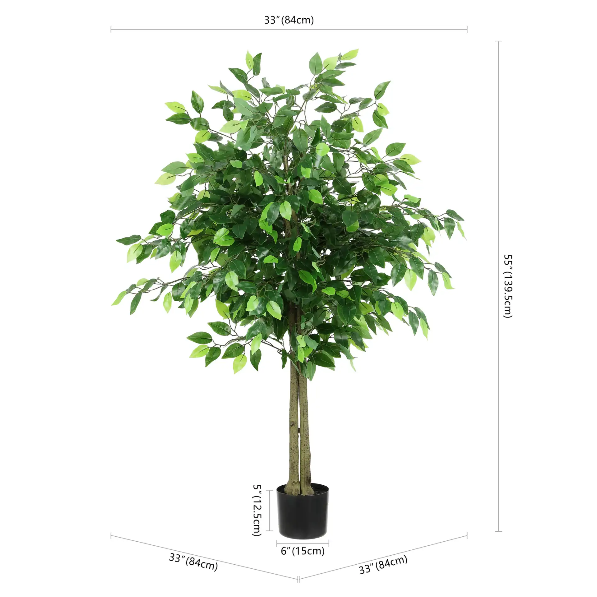 Faux 55" Potted Bushficus Tree in Green, detail view