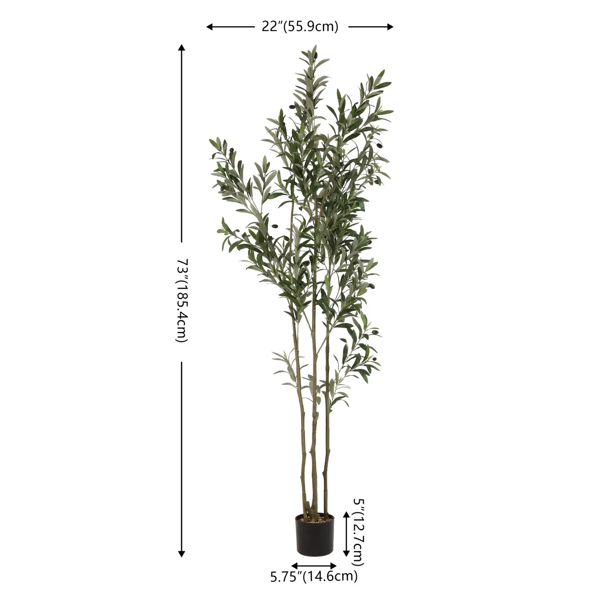 Faux 71'' Olive Tree in Green / Black, detail view
