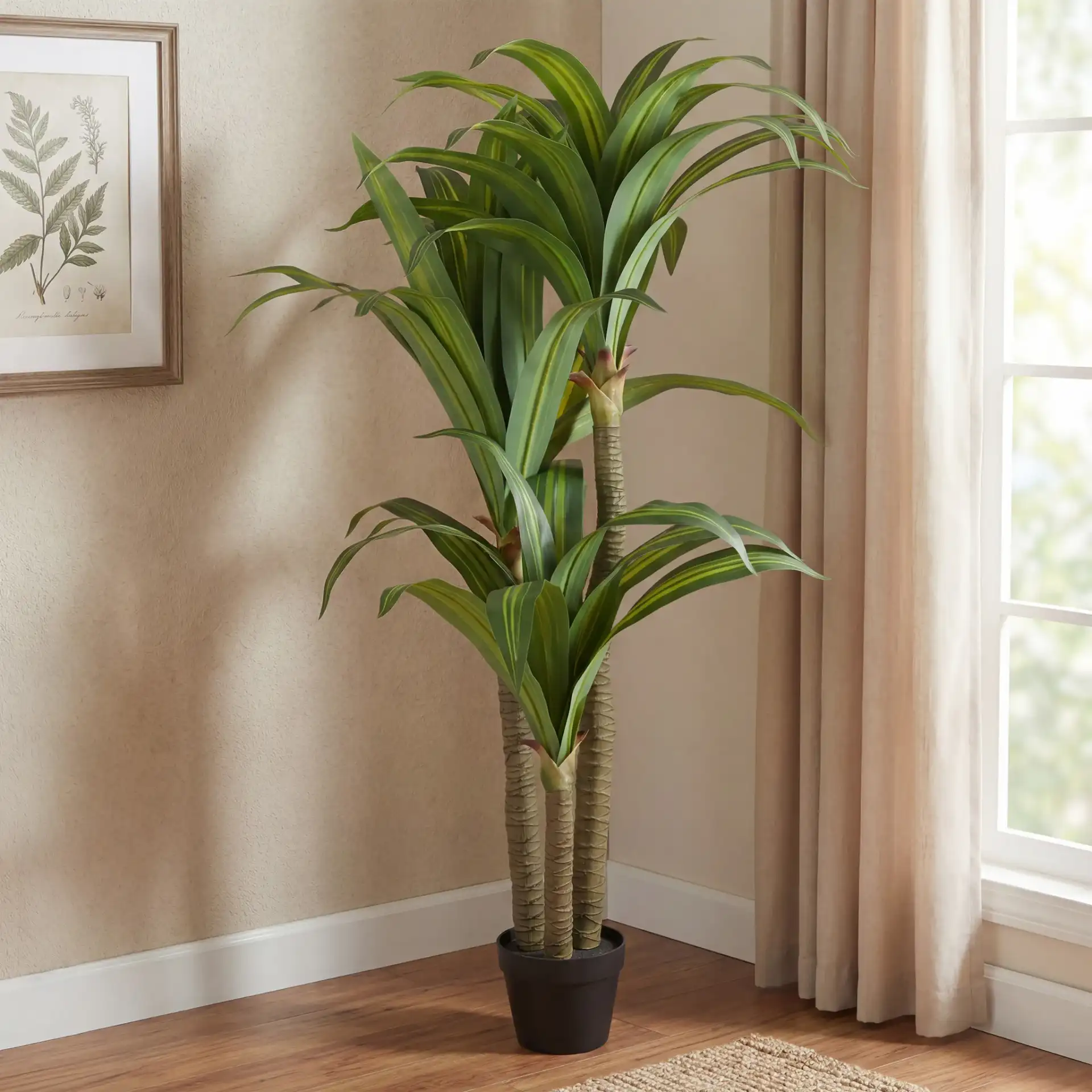 Faux 59'' Dracaena Tree in Green / Black in a styled room