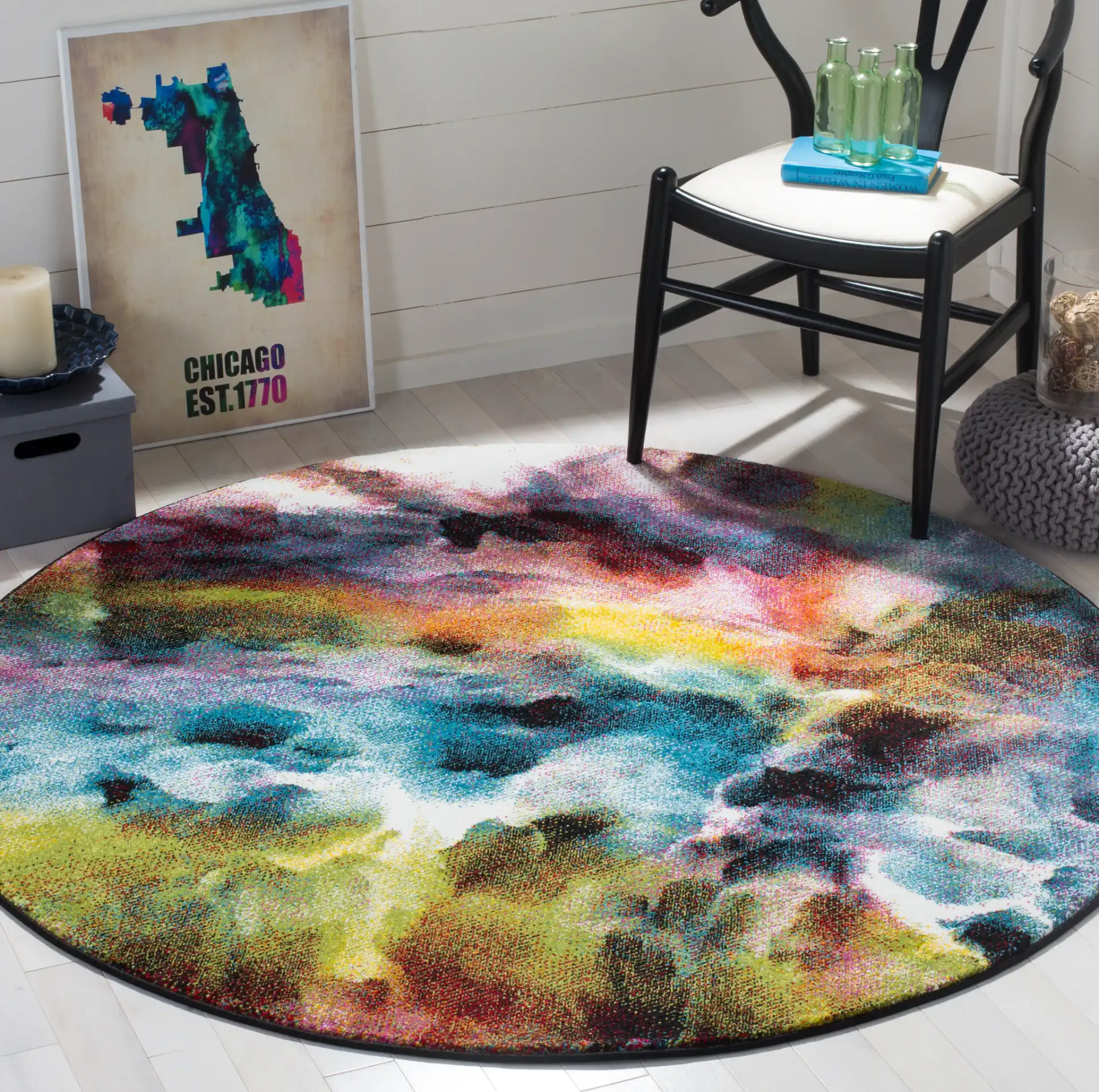 Galaxy Abstract Cloud Rug in Multicolor in a styled room