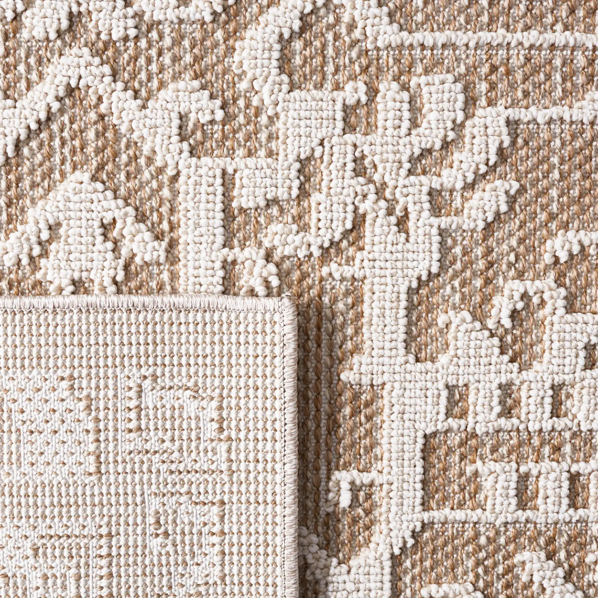 Global Bohemian Medallion Outdoor Rug in Beige / Light Beige in a styled room