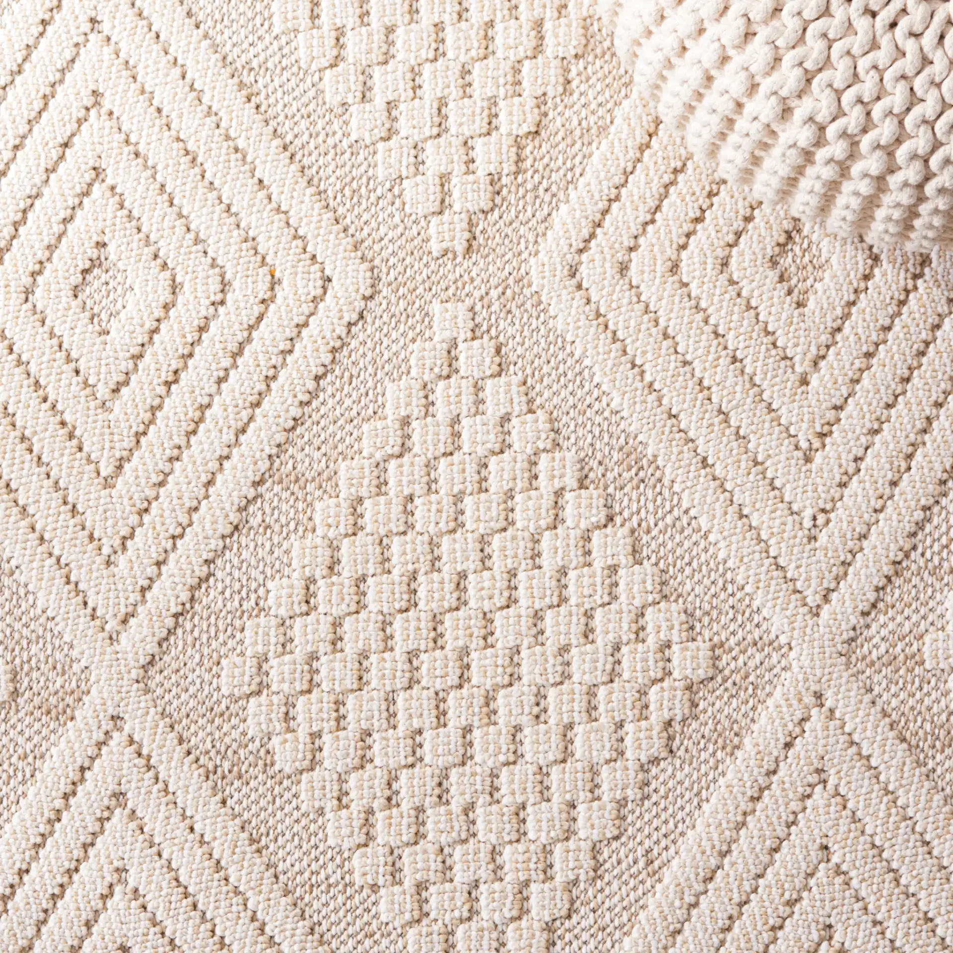 Global Modern Diamond Rug in Beige / Ivory in a styled room