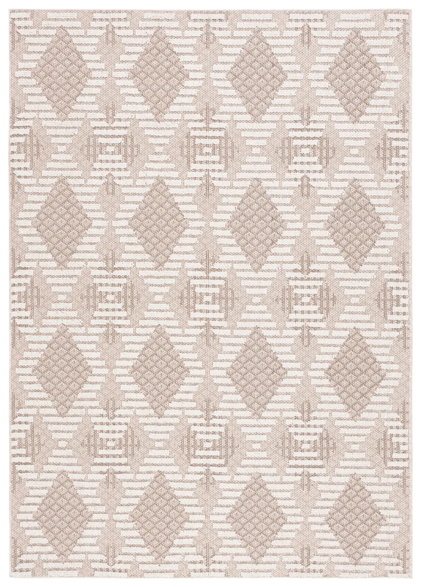 Global Diamond Grid Rug in Beige / Ivory