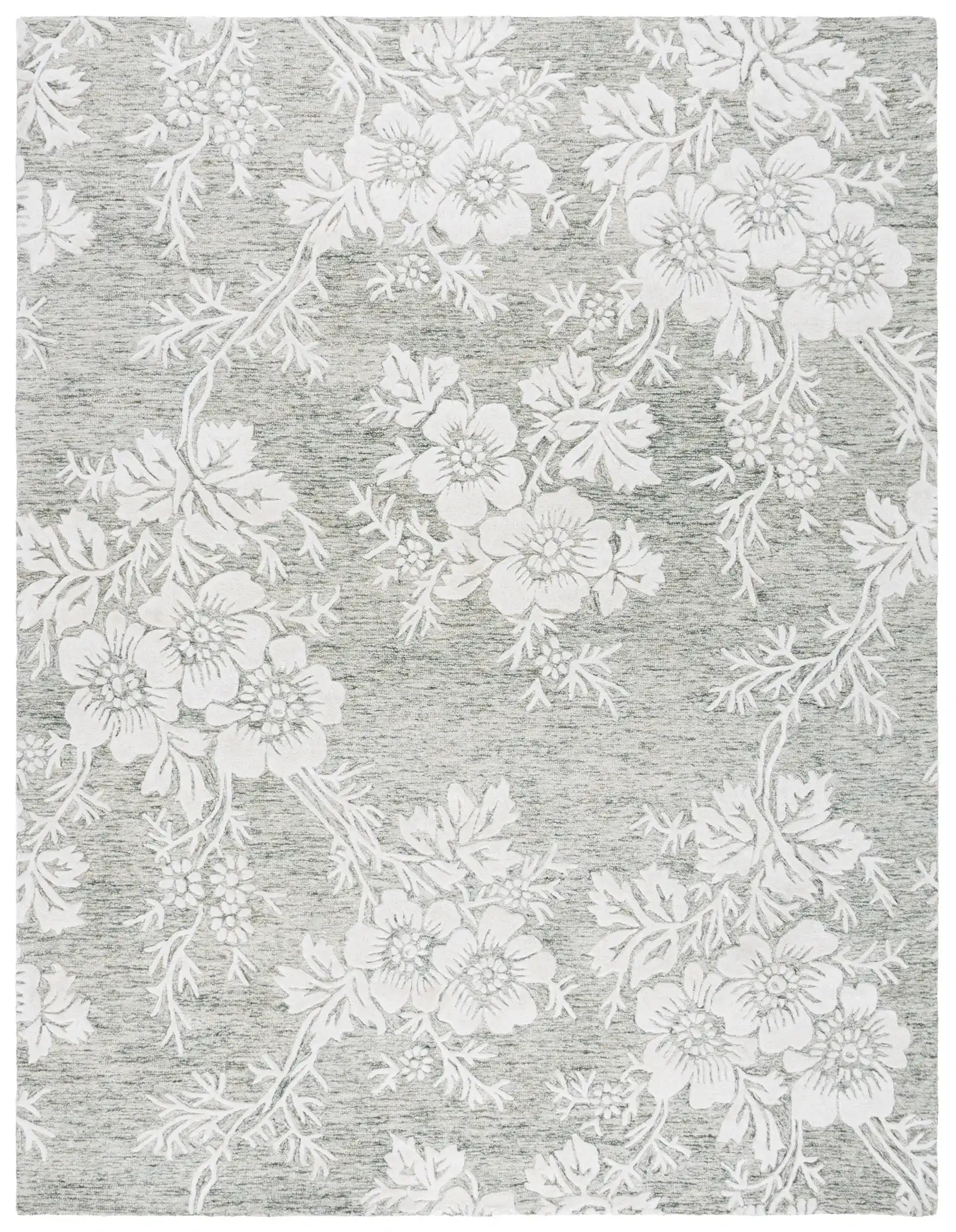 Glamour Trailing Floral Hand-Tufted Rug in Green / Ivory