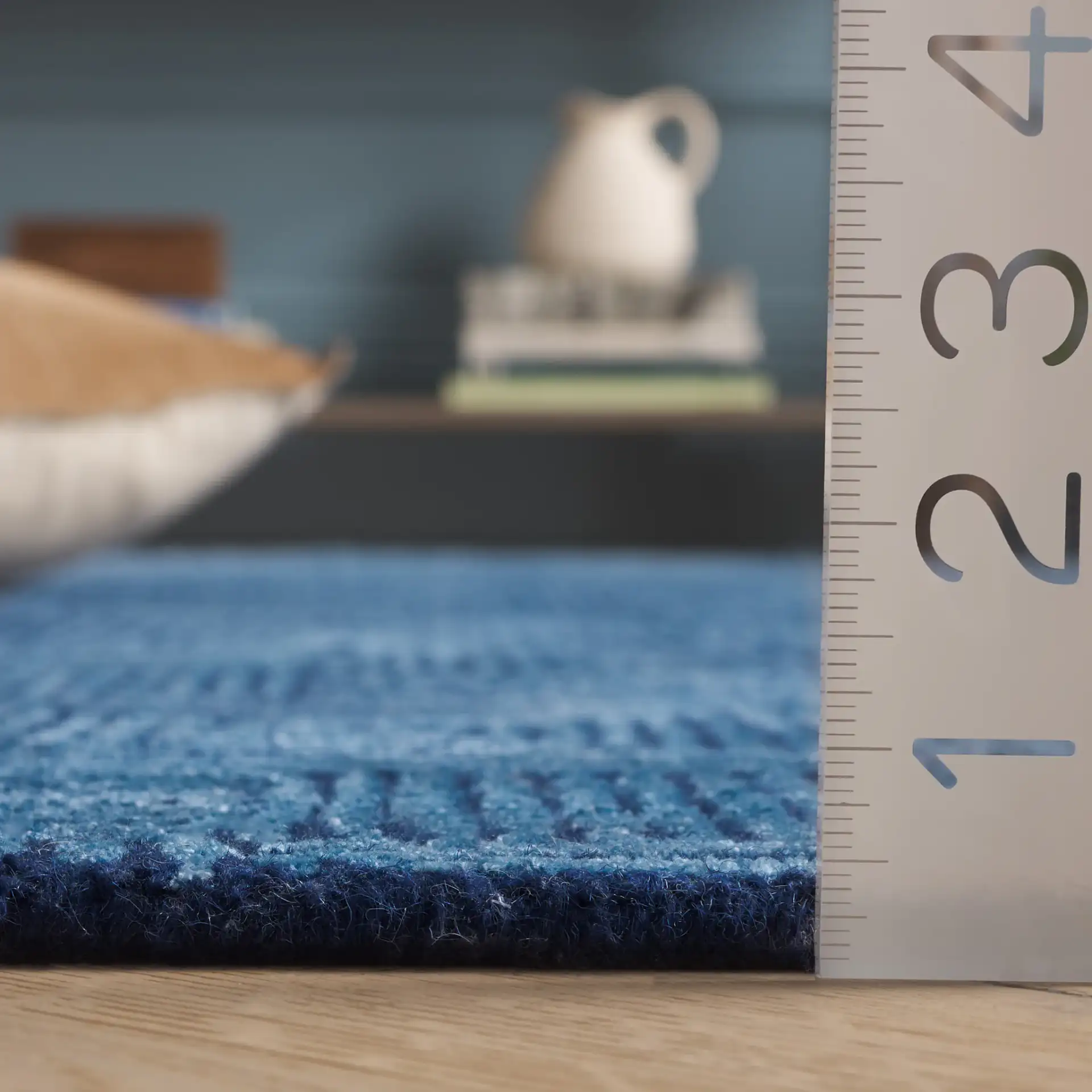 Glamour Concentric Squares Hand-Tufted Rug in Navy in a styled room