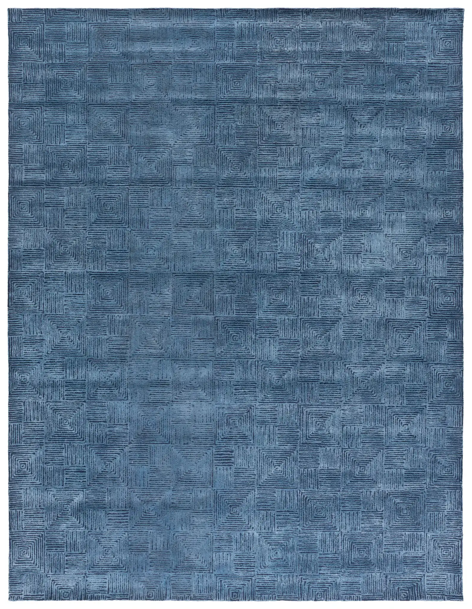 Glamour Concentric Squares Hand-Tufted Rug in Navy