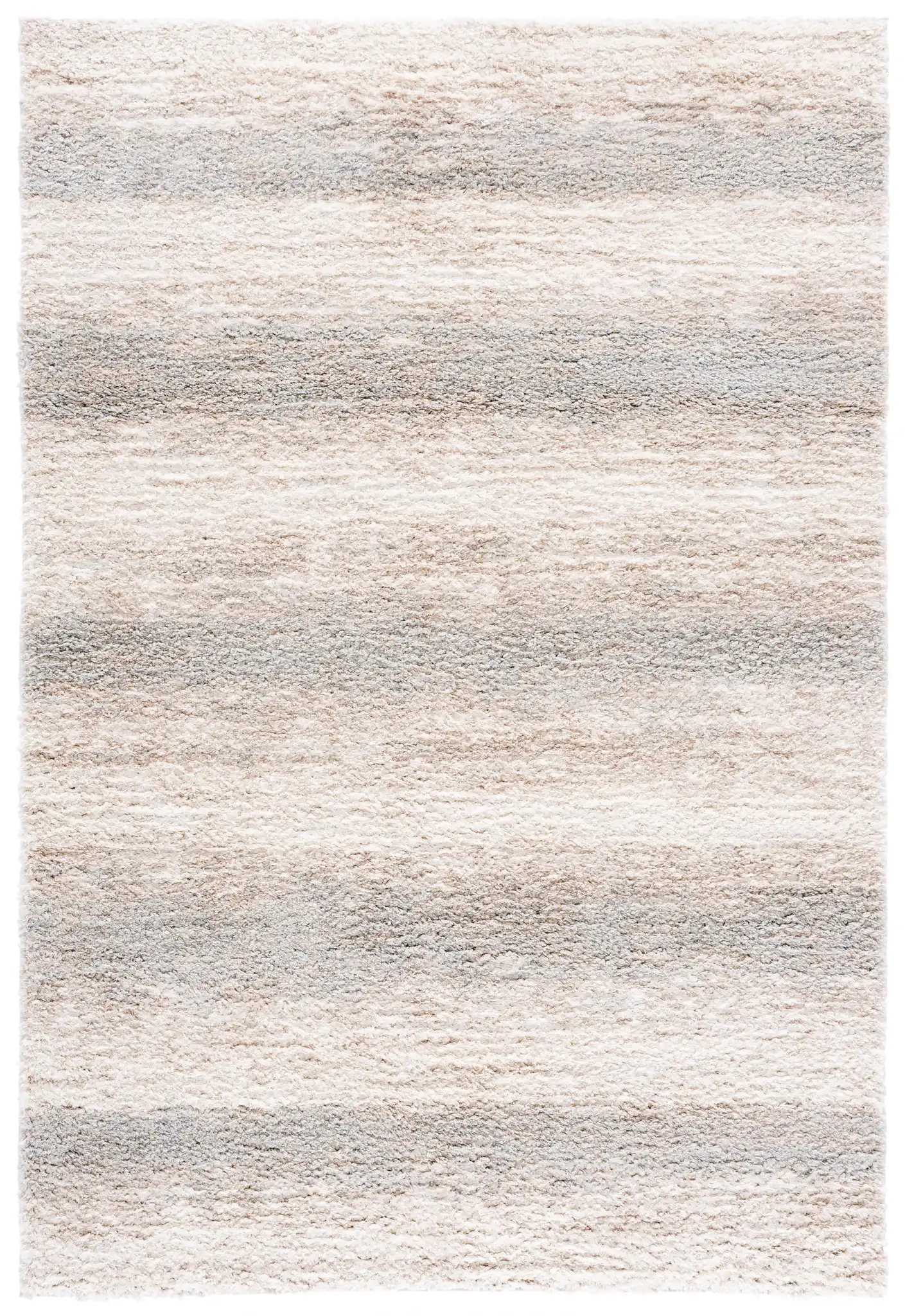 Gemma Tulum Banded Stripe Shag Rug in Ivory / Beige Gray